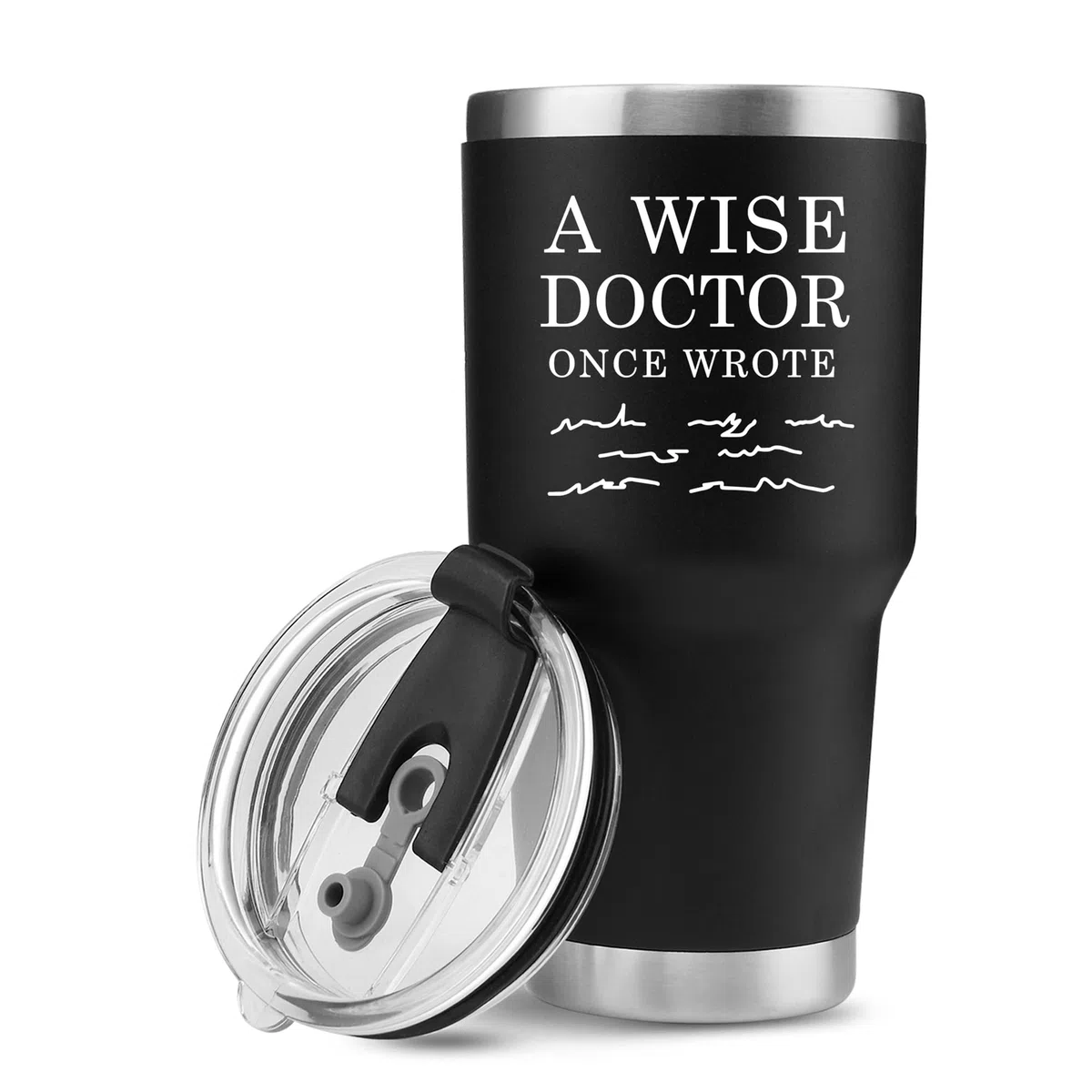Panvola 'A Wise Doctor Once Wrote ' Bicchiere da dottore Studente di medicina MD Practitioner DR Tazza da viaggio Compleanno in acciaio inossidabile con coperchio rimovibile e cannuccia (30 once)