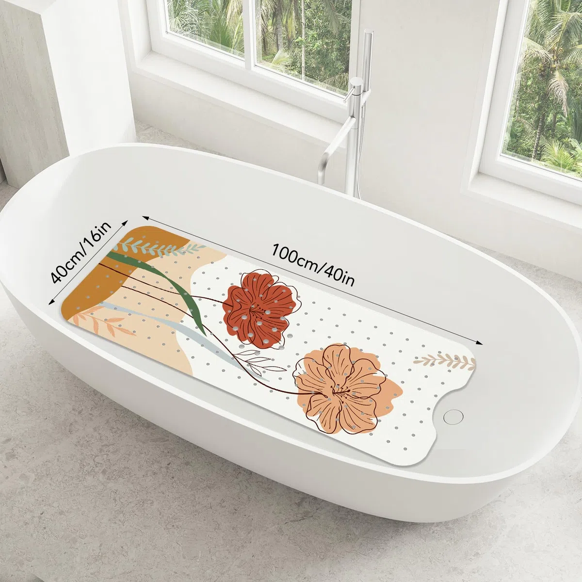 SHUCHING Boho Tappetino Antiscivolo Vasca da Bagno 100x40cm, Tappeto Doccia Antiscivolo Senza BPA, Tappetino Bagno Resistente alla Muffa e Lavabile in Lavatrice
