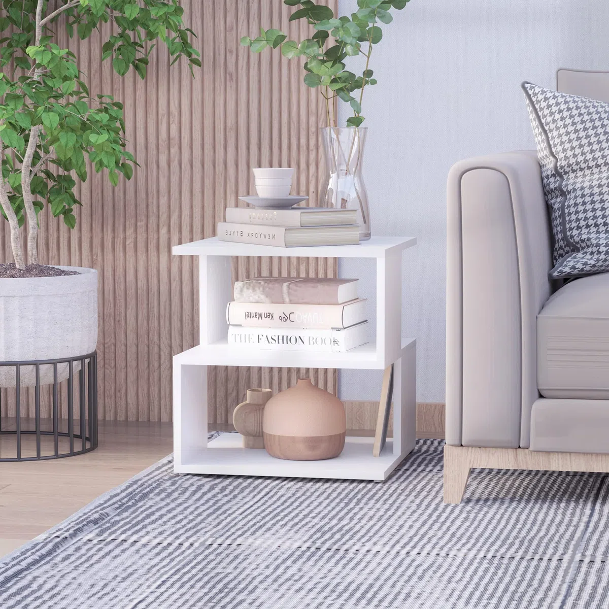 HOMCOM Tavolino da Caffè di Design, Tavolino da Salotto Bianco, 2 Ripiani Aperti, Design Moderno, Tavolino da Salotto e Soggiorno, Legno, 40x40x43cm, Bianco