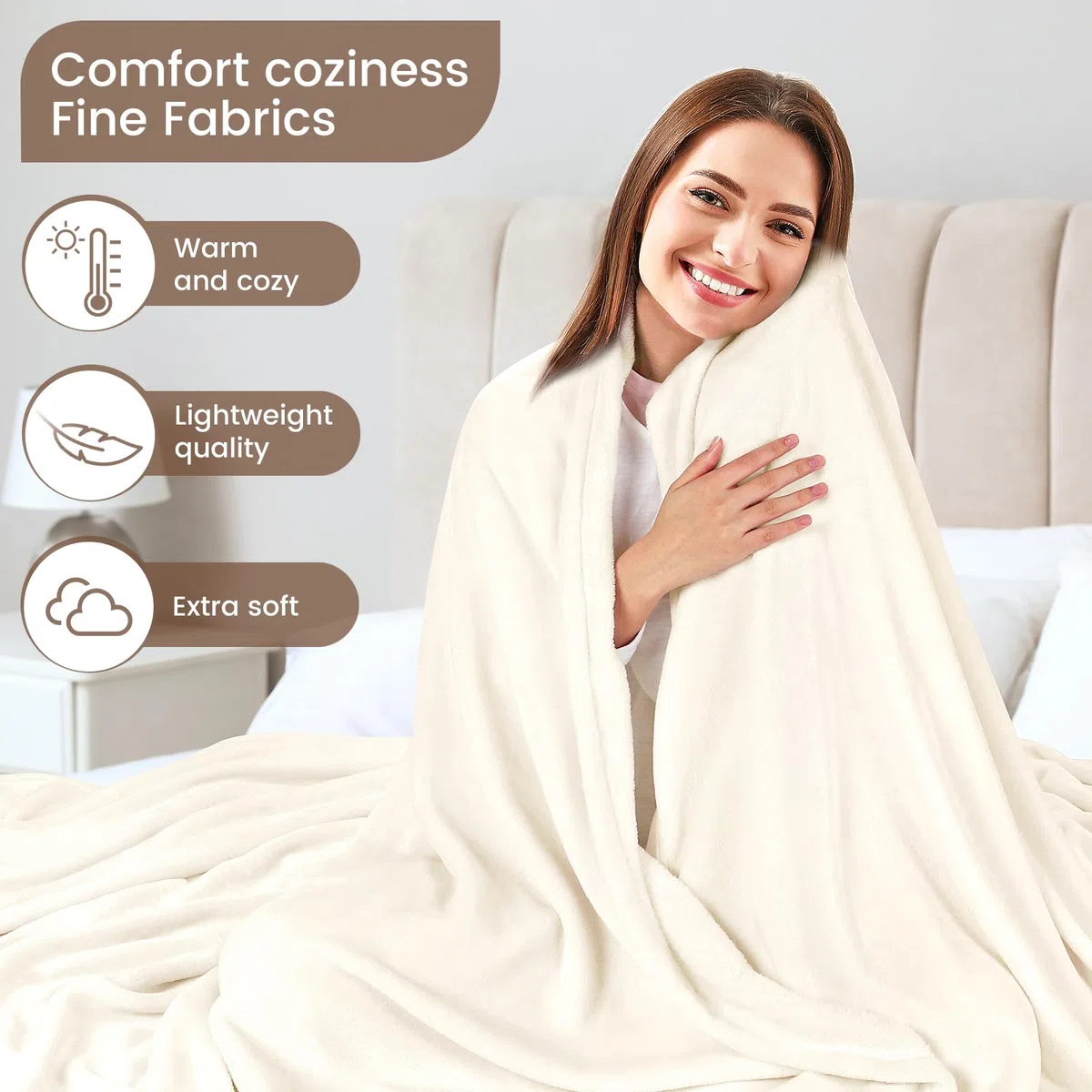 berssen Coperta Plaid - 200 x 230 CM - Bianco Avorio Winter Blanket - Coperta Divano, Morbida, Accogliente, Nessun Odore, Lavabile in Lavatrice, Adatto per l'Autunno e l'Inverno, Antistatico