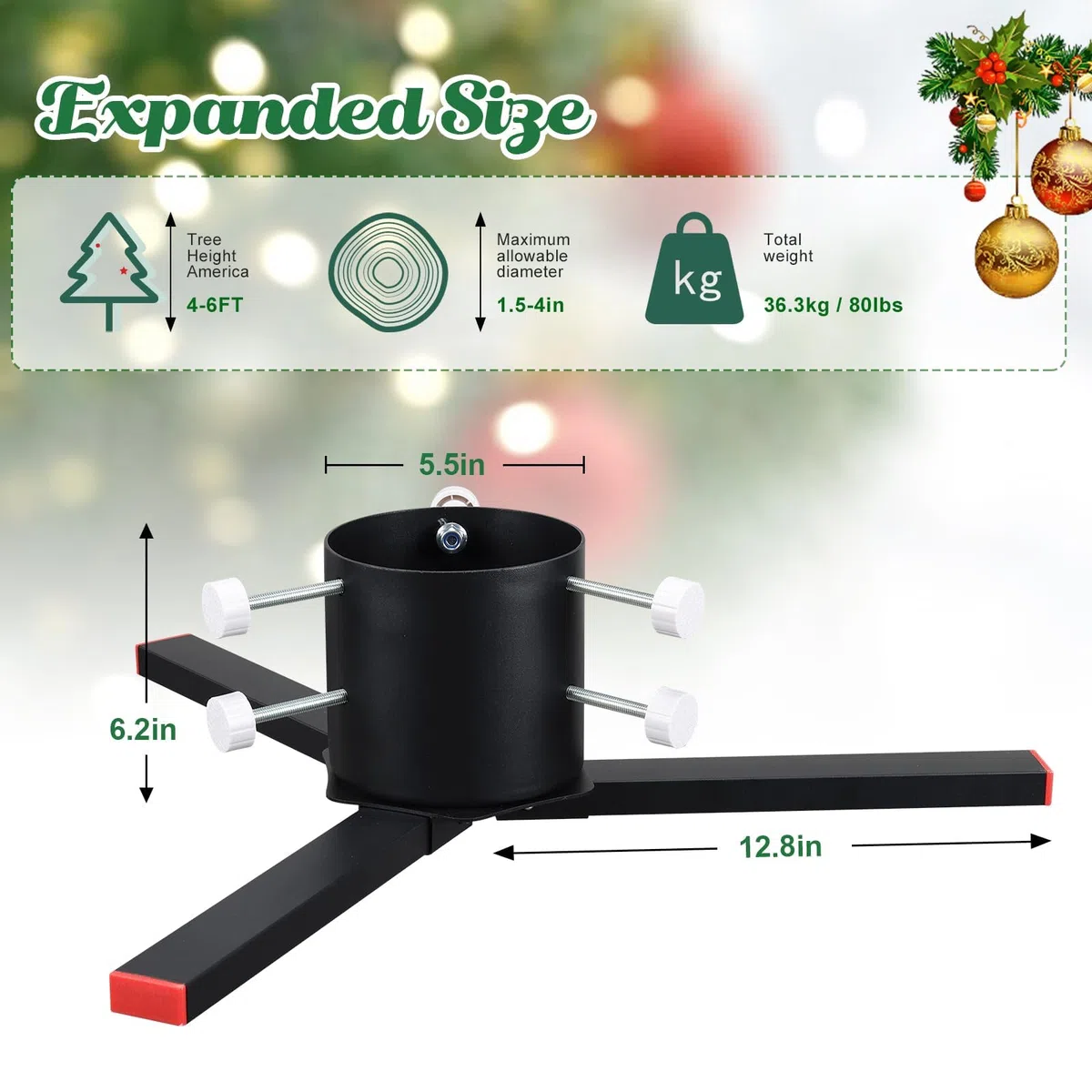 Base Albero di Natale, Robusto Supporto per Albero di Natale per Tronchi di Alberi di Natale Vivi, Base per Albero di Natale Adatto a Alberi di Diametro Fino a 140 mm