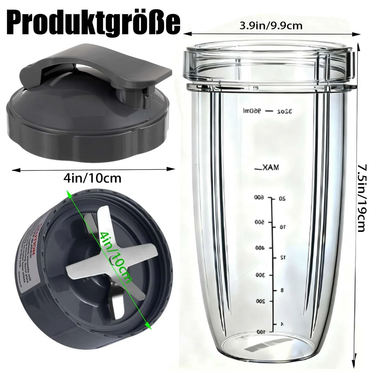 Accessori di ricambio per mixer compatibili con NutriBullet Mixer 600WPro900W,2 anelli del coperchio compatibili con gli accessori, tazza da 950 ml e lama dell'estrattore con coperchio flip-top to go