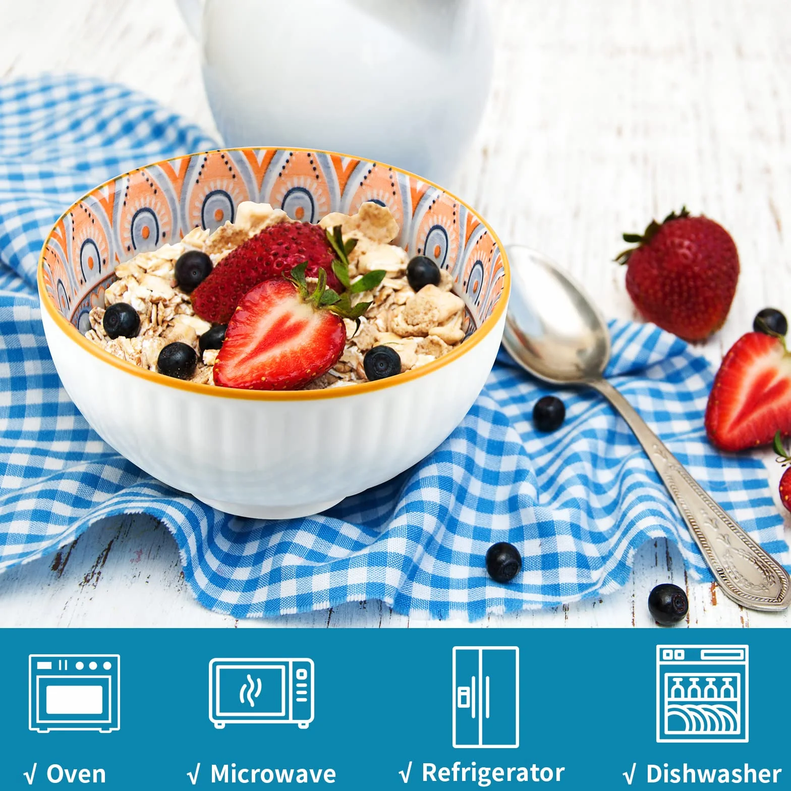 Skelang 6 ciotole in porcellana, 300 ml, ciotole per cereali, ciotole in stile bohémien, per cereali, zuppa, dessert, snack, frutta, insalata (motivo geometrico)