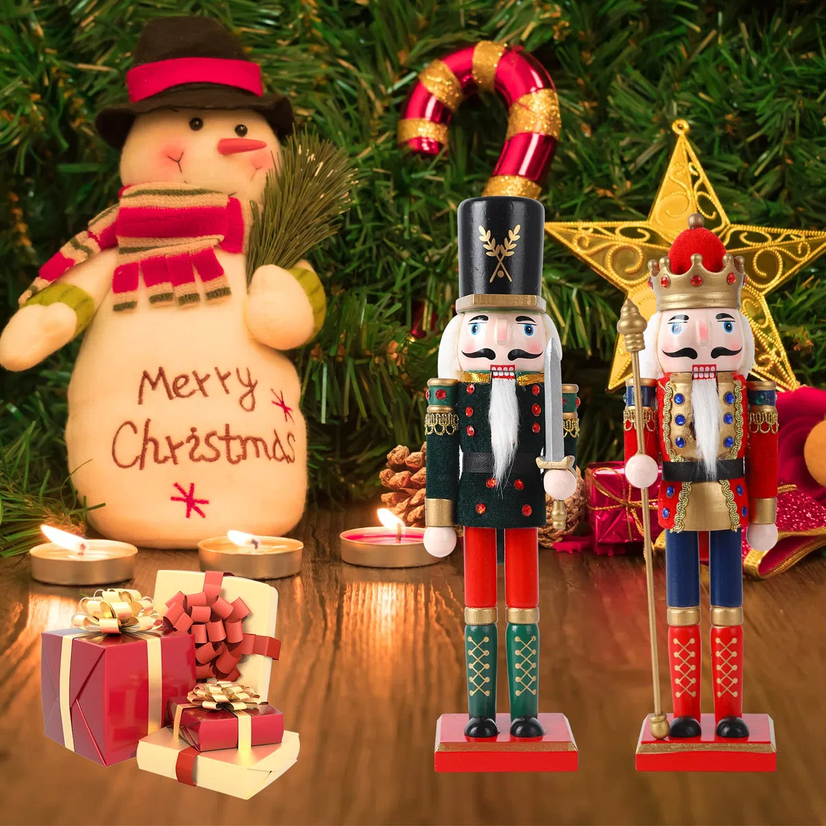 Hileyu 2 Pezzi Soldato Schiaccianoci di Natale Ornamento di Burattini in Legno Giocattolo Schiaccianoci da 30 cm Decorazioni da Tavolo Classiche Tradizionali di Natale