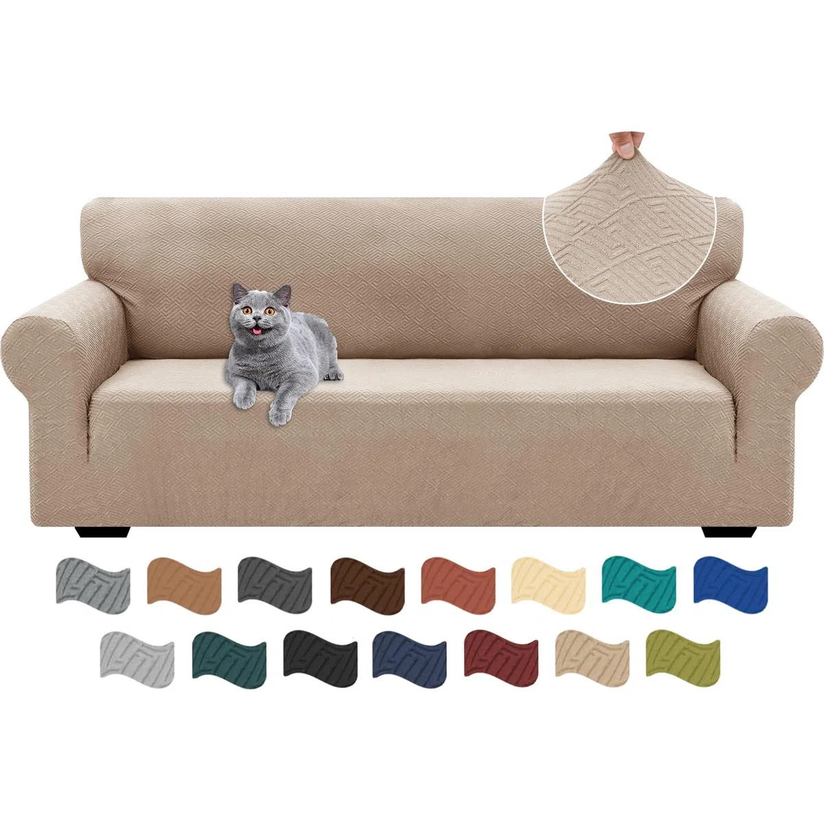 Ystyle Copridivano 3 Posti Con Braccioli, Super Elasticizzato Copri Divano, Copridivano Antigraffio Gatto, Copridivani Antiscivolo Antimacchia, Universale Sofa Cover Moderno, Cachi