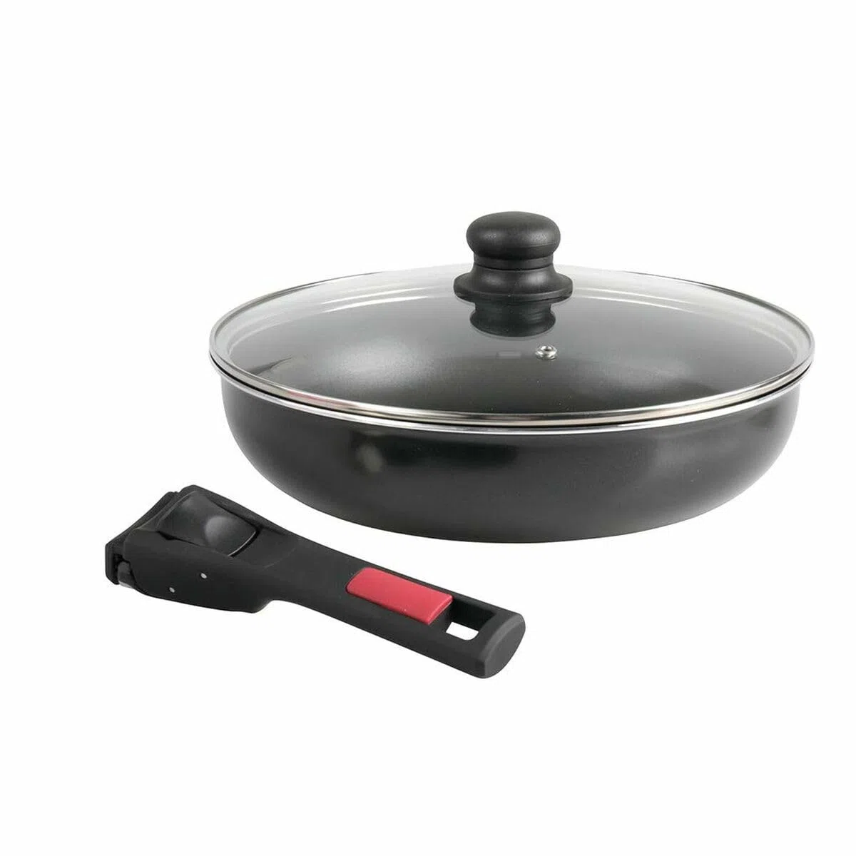 Sitram 712380 Padella Agile 28 cm in alluminio con rivestimento antiaderente nero senza PFOA - manico rimovibile con clip - coperchio in vetro - tutti i tipi di fornelli inclusa induzione, 3 litri
