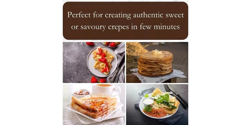 Crepiera Elettrica 1000W, Piastra Antiaderente 30 cm con Termostato Regolabile e Spatole in Legno, Ideale per Crepes, Pancake, Omelette, Frittate e Piadine