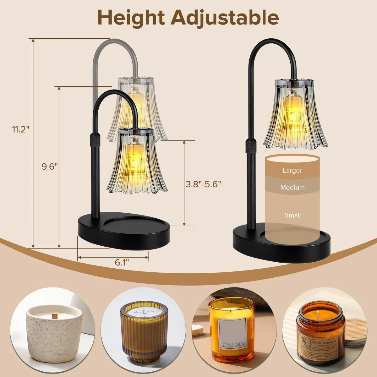 Lampada riscaldante per candele con timer, dimmerabile a 4 livelli e regolabile in altezza, scaldacera per candele in barattolo, design unico migliora l'atmosfera della casa, regalo decorativo