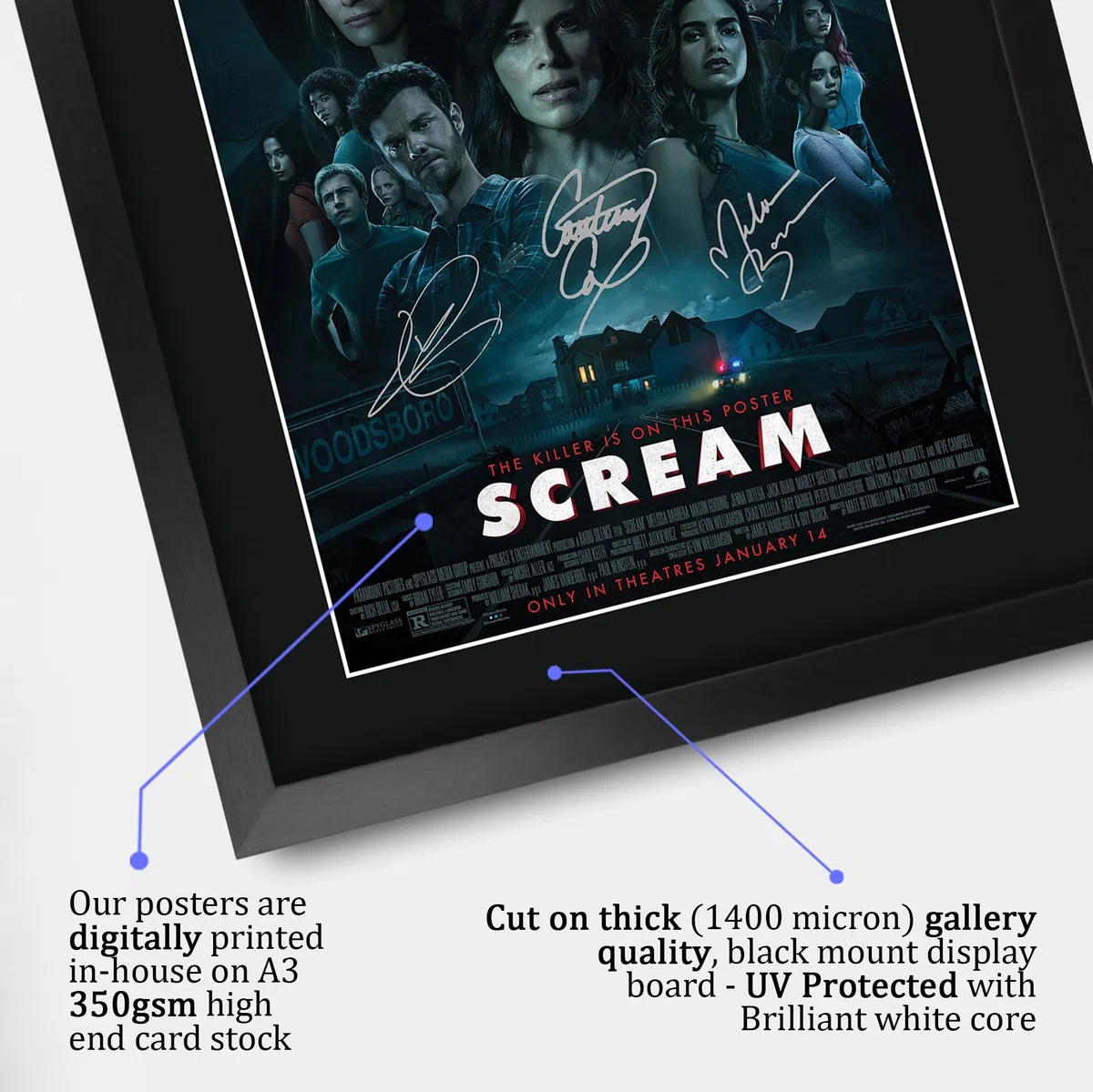 HWC Trading FR A3 Scream 5 Regali Stampato Poster Firmato Autografo Immagine Per Film Memorabilia Tifosi - A3 Incorniciato