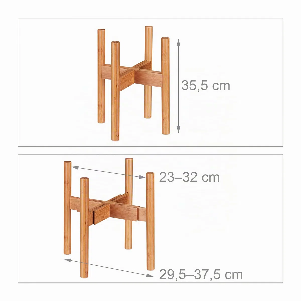Relaxdays Portavasi in Bambù, Regolabile, per Vasi da max. 32 cm, Portafiori, Supporto per Piante, H:35,5 cm, Naturale