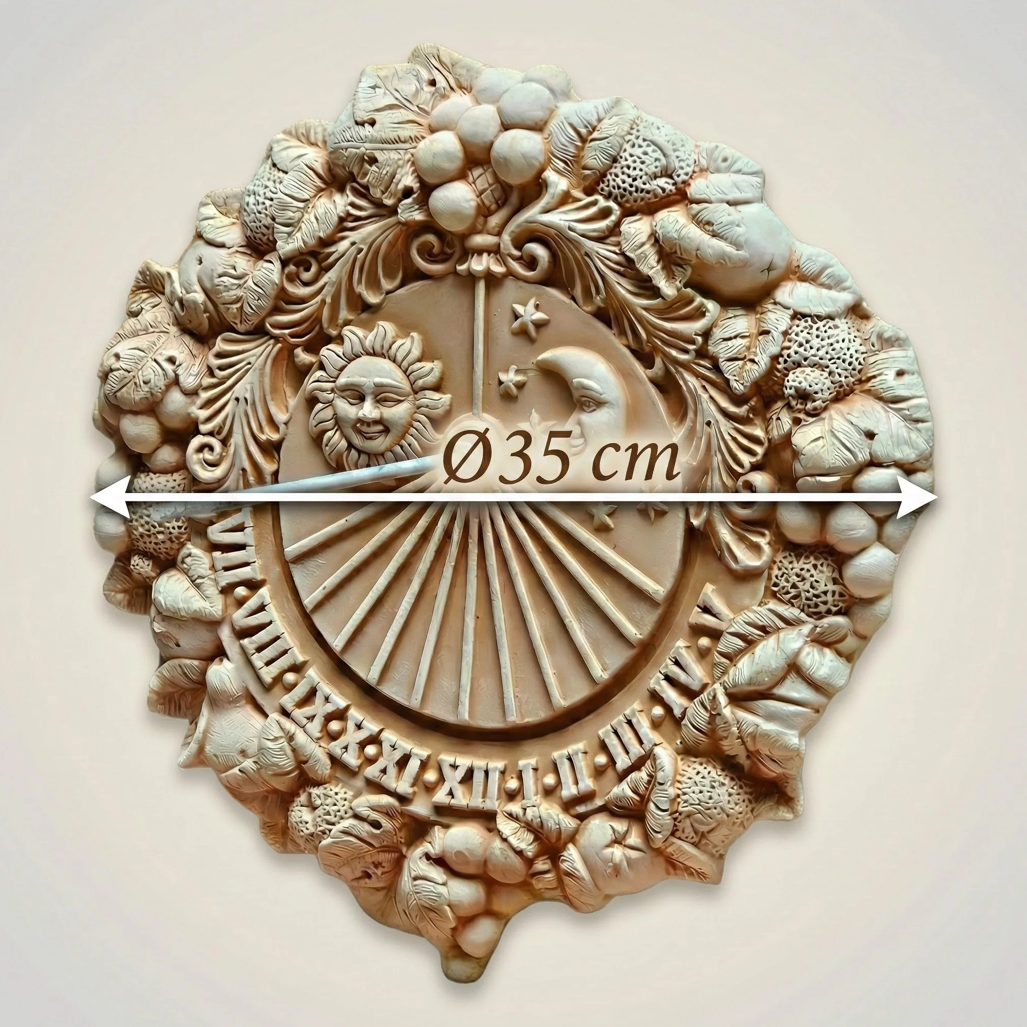 Teramico Meridiana decorativa meridiana in terracotta italiana, resistente al gelo e alle intemperie, prodotto di qualità realizzato a mano (Meridiana 35 cm)
