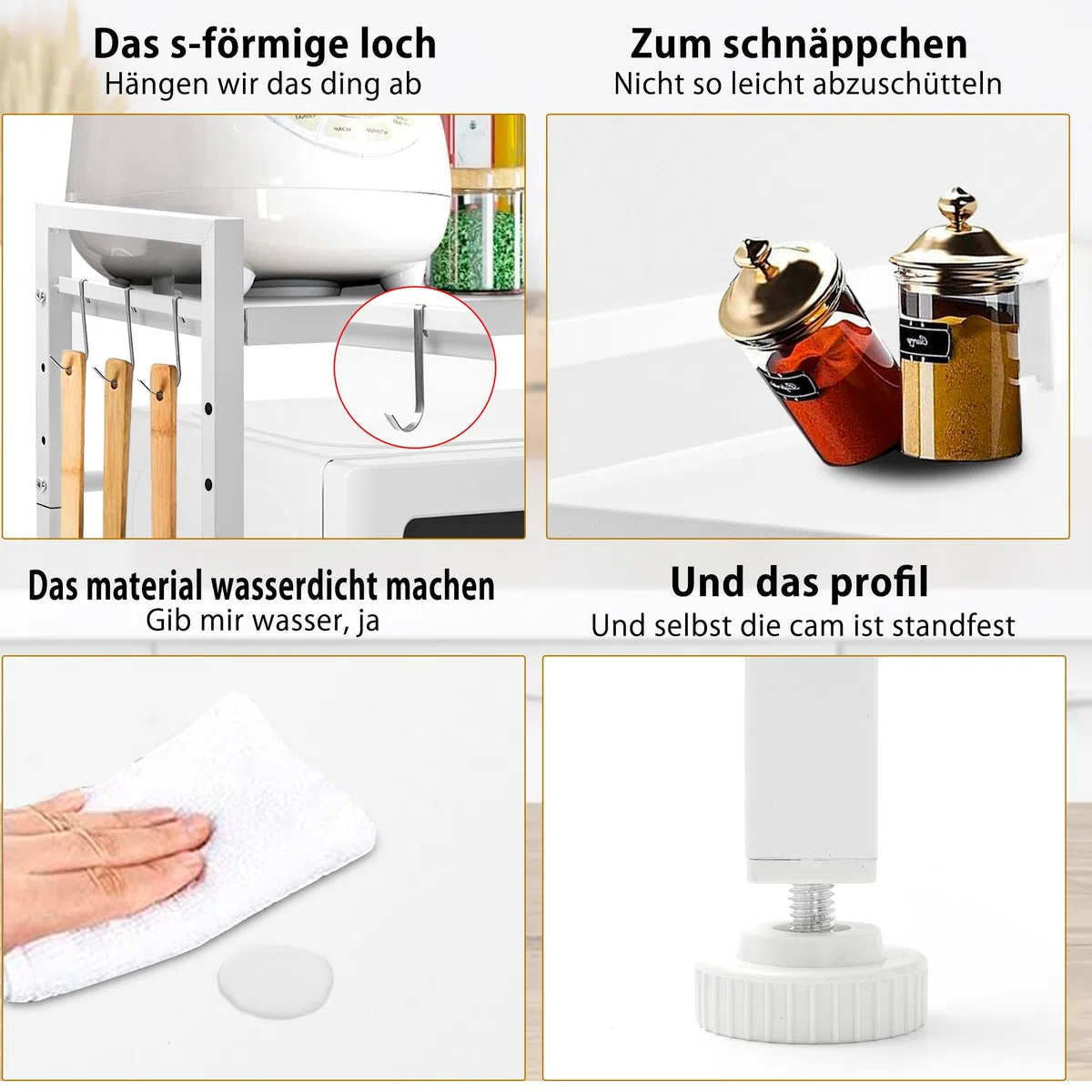 OUUTMEE Scaffale per microonde, supporto per microonde, materiale in acciaio al carbonio, supporto per microonde, piano cucina, stabile e forte, bianco, 2 livelli