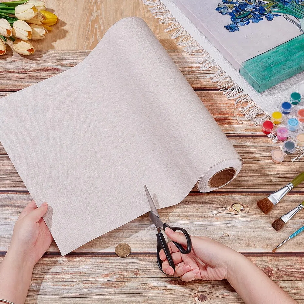 OLYCRAFT 10mx37cm Rotolo di Tela di Lino Tessuto di Tela di Lino Naturale Rotoli di Tele Flessibili con Superficie Uniforme Tele per Dipinti per Decorazioni Fai da Te con Sfondo Pittura A Olio
