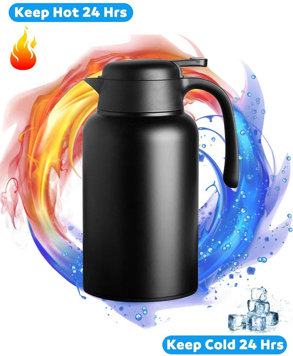 Luvan Thermos 2L - Caraffa termica in acciaio inox, con ritenzione calda fredda 24H (nero)