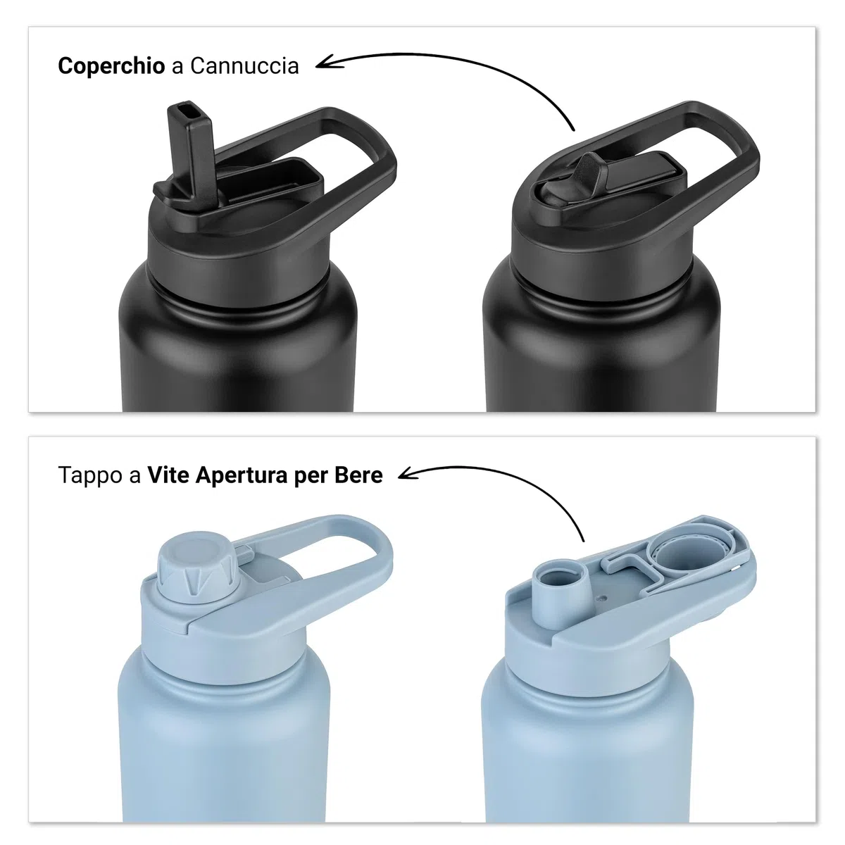 VINSUN Borraccia Termica 1 Litro - Bottiglia Acqua in Acciaio Inox con Cannuccia - Senza Perdite, Senza BPA, Riutilizzabile - Bottiglia Termica per Sport, Scuola e Palestra