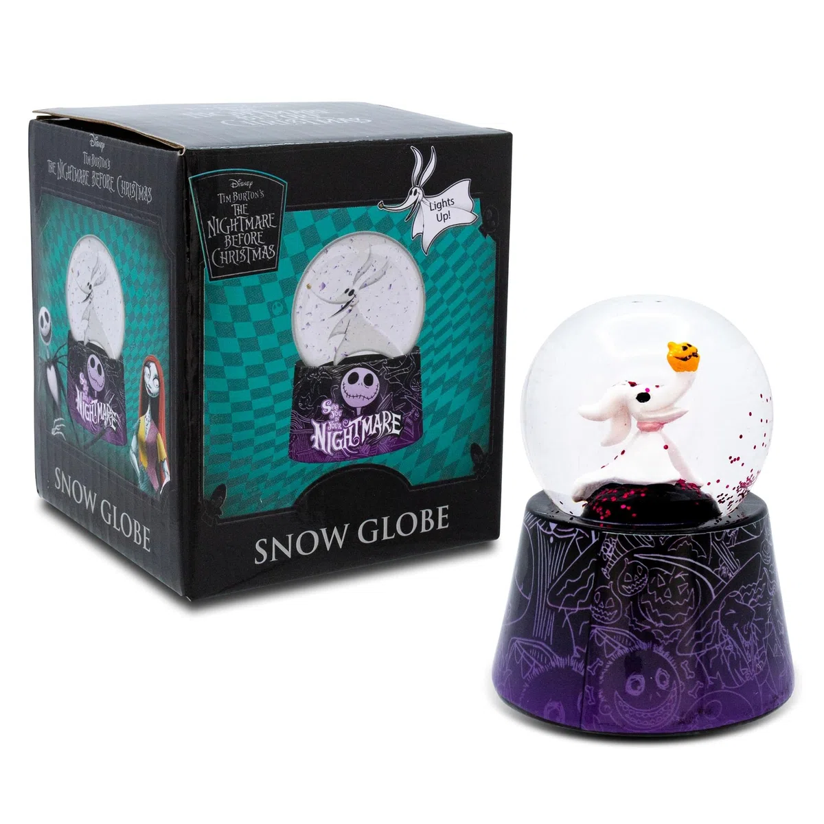 Disney The Nightmare Before Christmas Zero - Mini palloncino da neve illuminato da 3 pollici glitterato per adulti