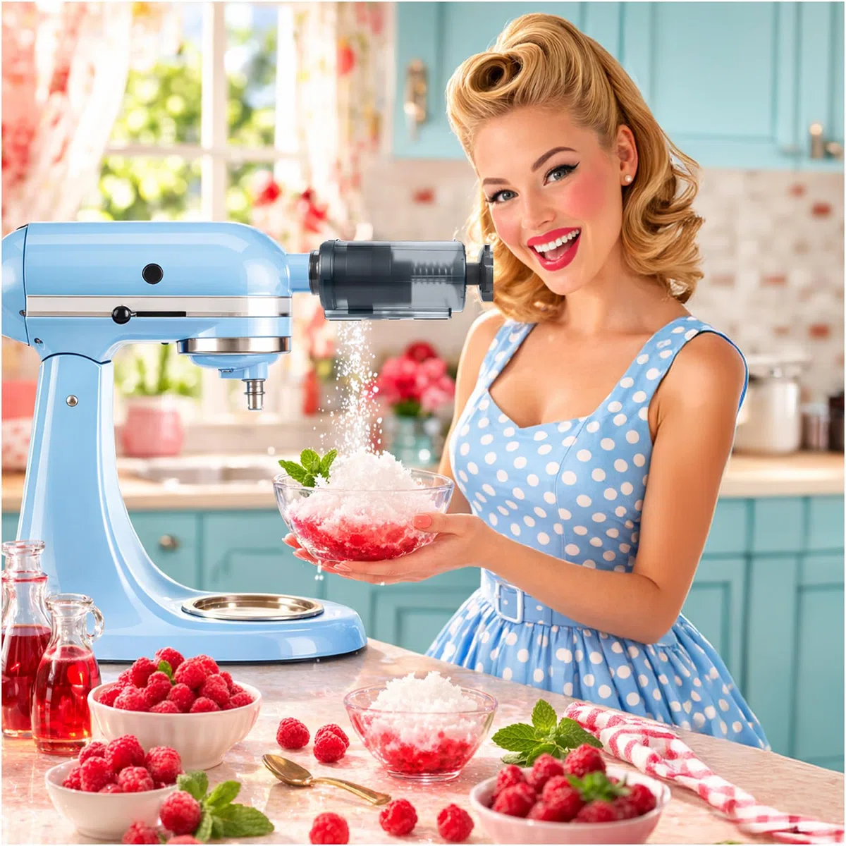 Accessorio Tritaghiaccio per KitchenAid 4,5-5 Quart Tilt-Head Stand Mixers di MMOBIEL – Con Regolazione di Rasatura e 8 Stampi per Ghiaccio Riutilizzabili – Per Dessert Shaved Ice e Bevande Fredde