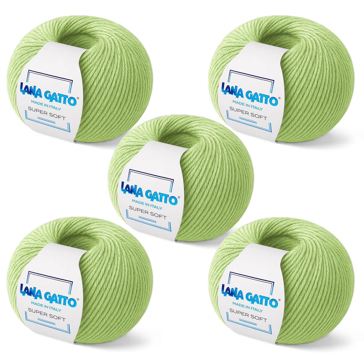 5 Gomitoli per Maglia, 100% Pura Lana Vergine Merino Extrafine by Lana Gatto, Made in Italy. Linea Super Soft, Lana di qualità Superiore, 250 g. 625 mt (5, Verde - 5282)