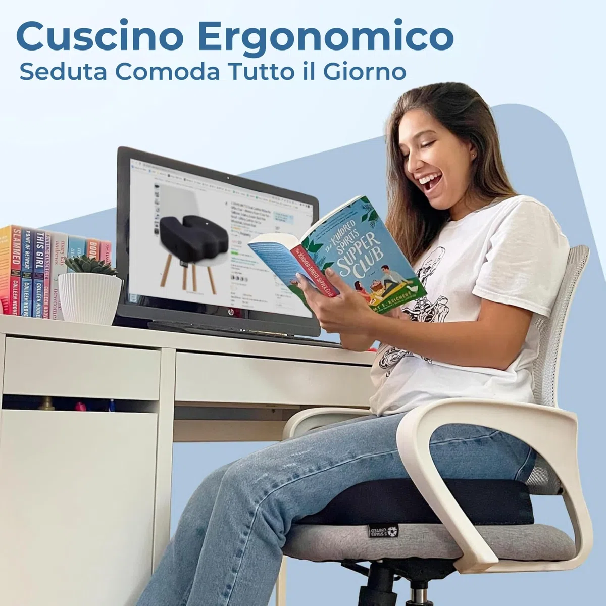 5 STARS UNITED Cuscino memory foam ergonomico per coccige e sedia ufficio, sollievo sciatica e mal di schiena, antiscivolo, fodera lavabile - Nero