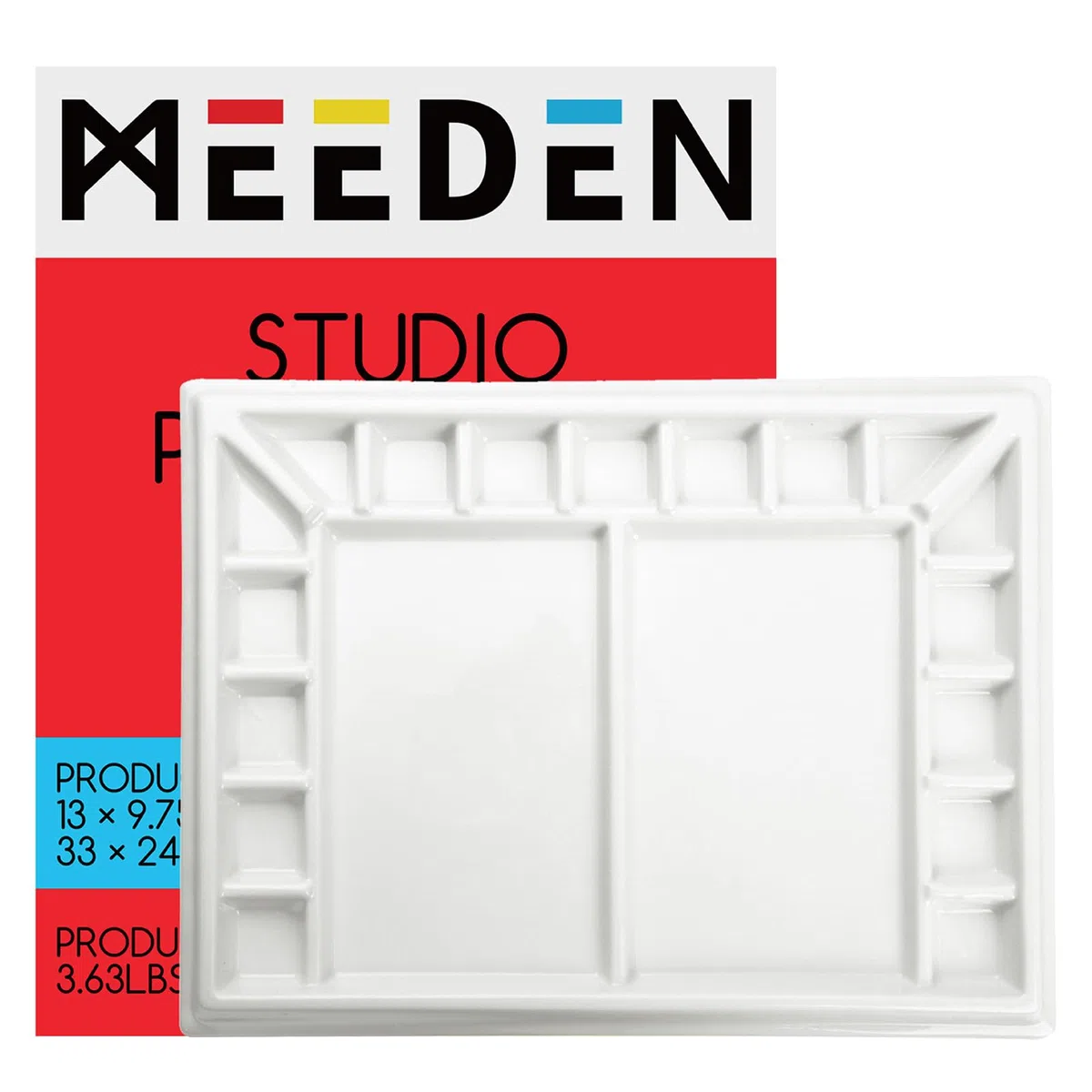 MEEDEN Artist Studio Tavolozza per Pittura ad Acquerello in Porcellana, 33 x 25.5 cm Vassoio per Pittura in Ceramica di Miscelazione per Pittura a Guazzo ad Acquerello, 17 Pozzetti