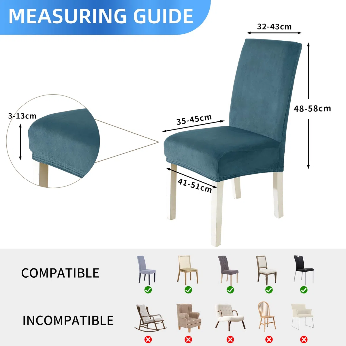 Velluto Coprisedie Con Schienale 6 Pezzi, Coprisedia Cucina Elasticizzato, Universale Copri Sedie Soggiorno, Fodera Sedia Con Schienale Alto, Chair Cover, Blu Pavone