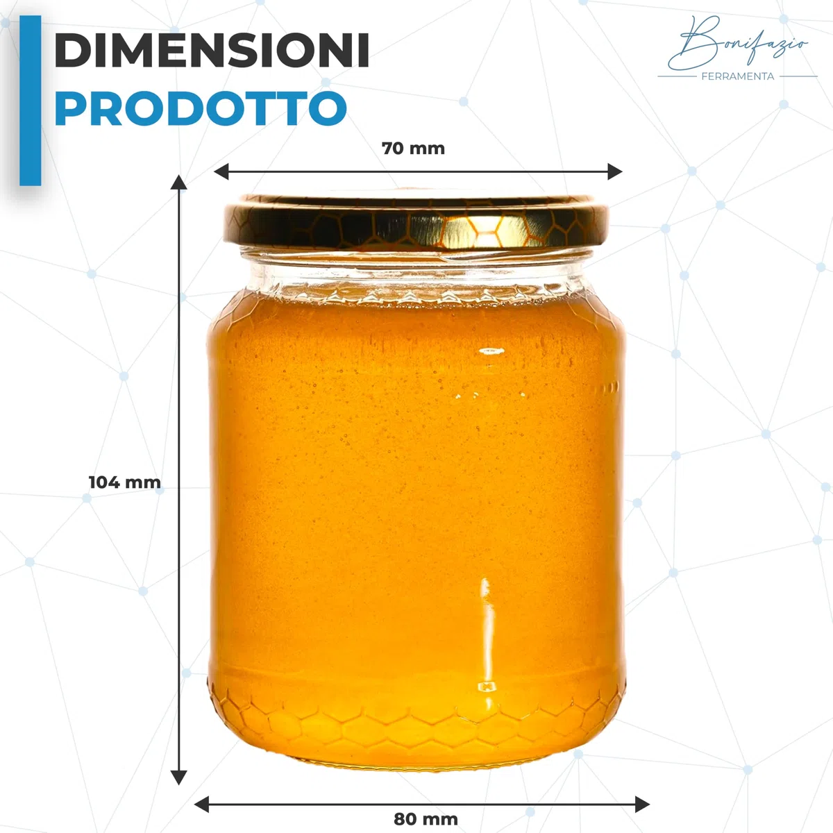Set Completo di 48 Barattoli Vasetti da 390ml - 0,5Kg con Tappo Color Oro. Vaso Ideale per la Conservazione di Miele, Marmellata, e Altri Alimenti (48 pezzi da 390ml - 0,5Kg)