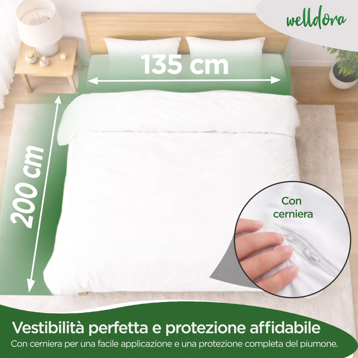 Welldora Copripiumino Antiacaro, Copri Piumino Testato contro Acari e Cimici dei Letti, Lenzuola Antiacaro Anallergiche (135x200cm)
