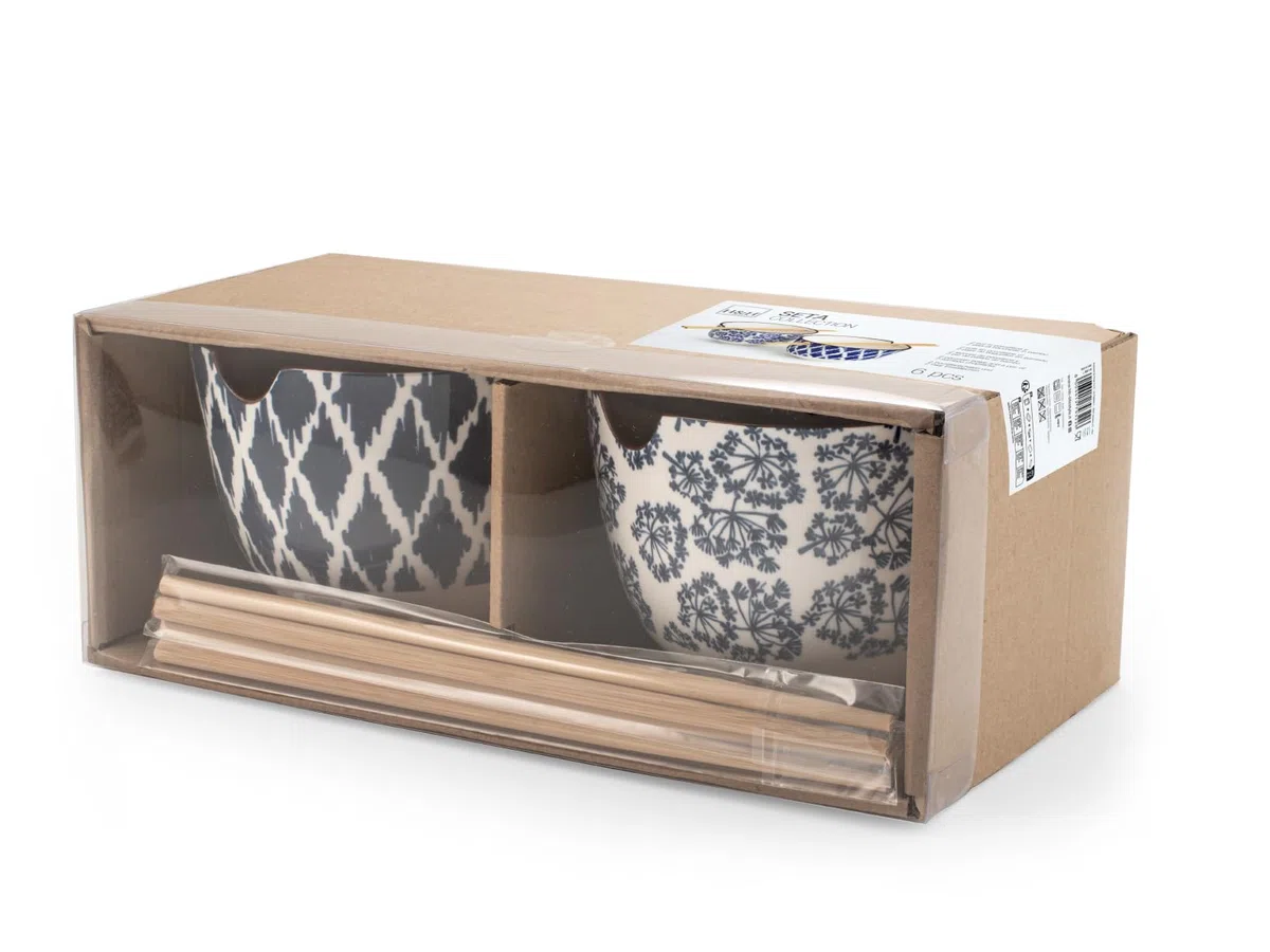 H&H Seta Set 5 Pezzi in Porcellana, Bicchierini + Teiera 500cc, Blu e Bianco