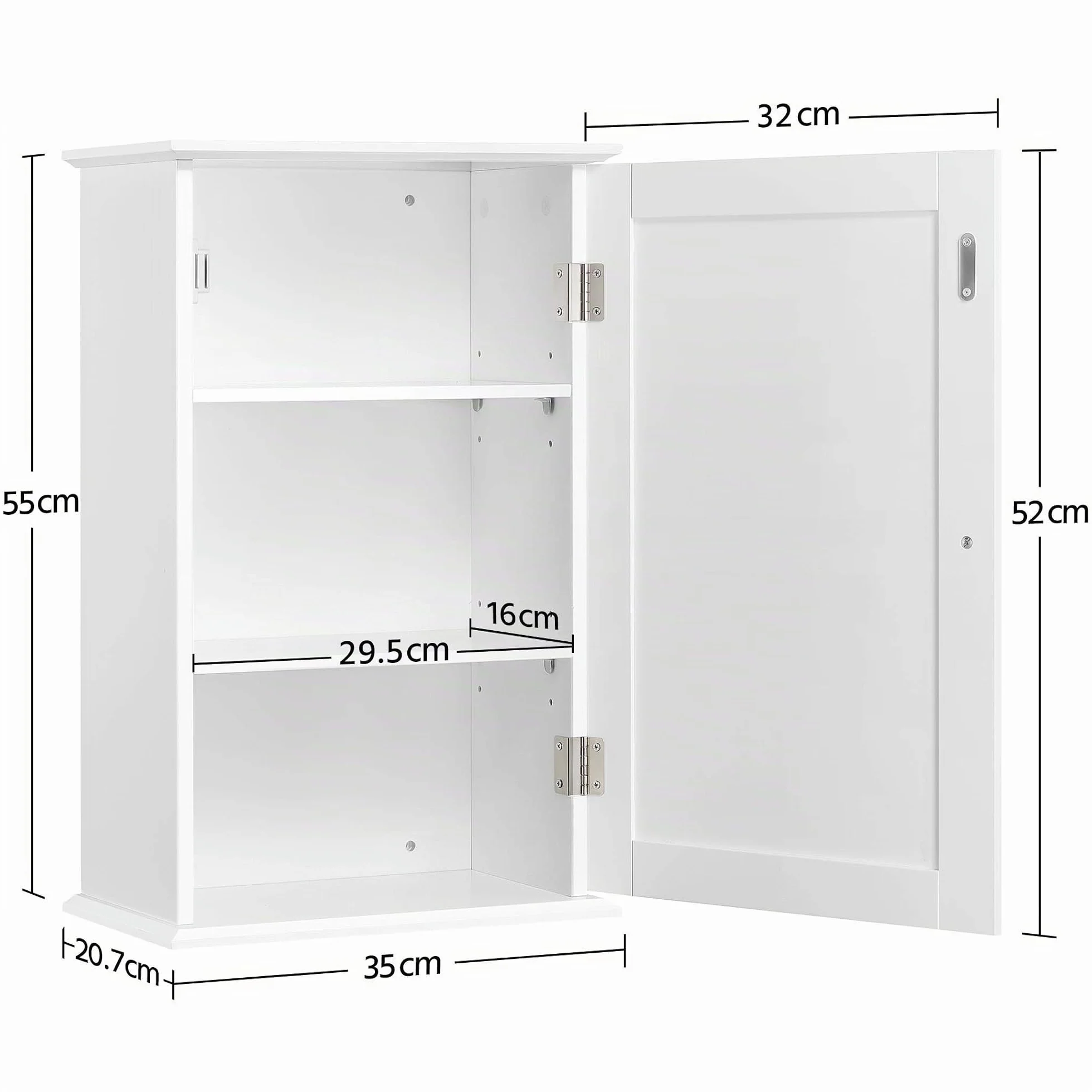 Yaheetech Mobile da Muro, Mobiletto Pensile Bagno cona Anta e Ripiano Regolabile, Armadietto da Parete, Mobile Sospeso Bianco