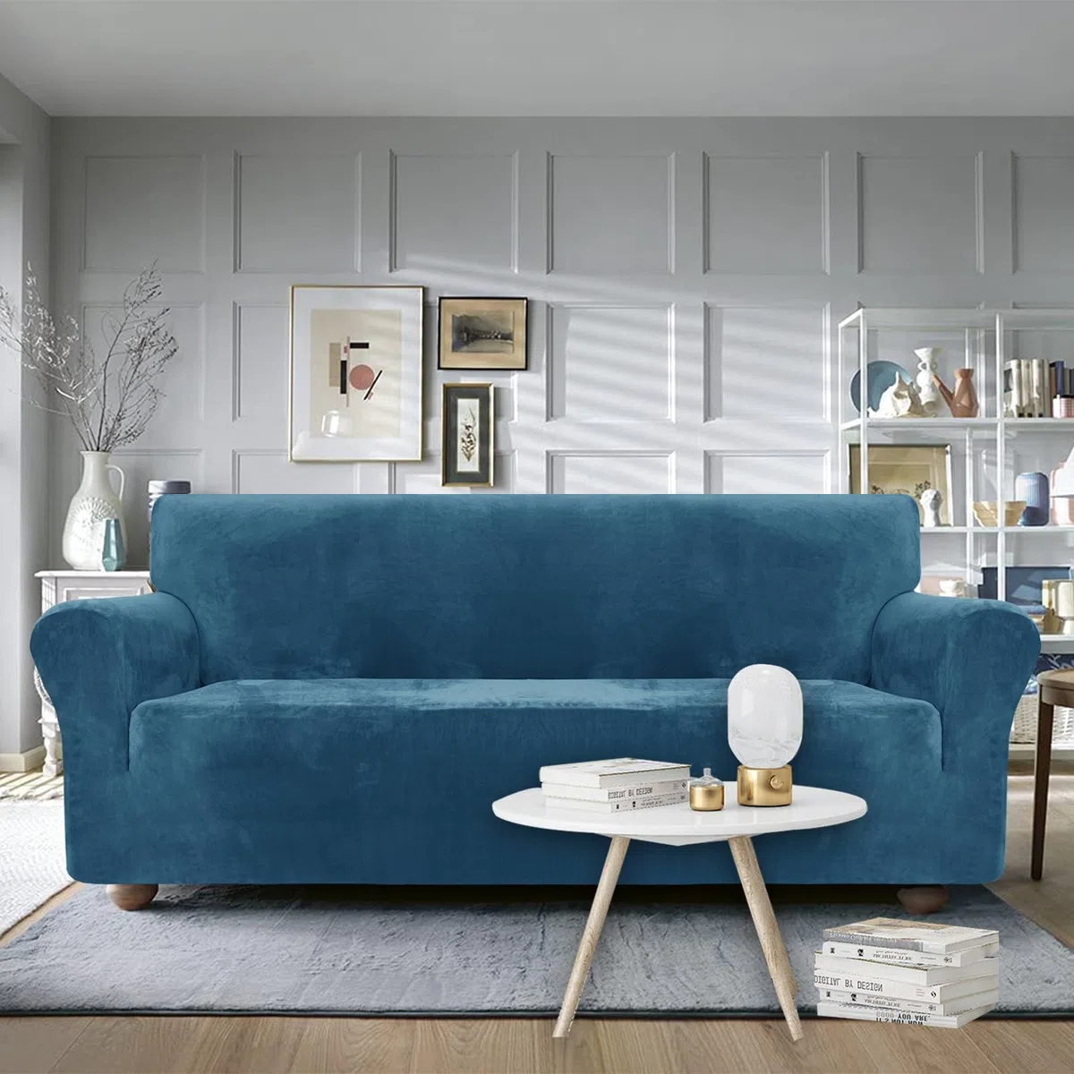 Ystyle Copridivano Velluto, Copri Divano 2 Posti Con Braccioli, Universale Sofa Cover Antigraffio Gatto Elasticizzato, Moderno Copripoltrona Antimacchia Lavabile Antiscivolo, Blu Pavone