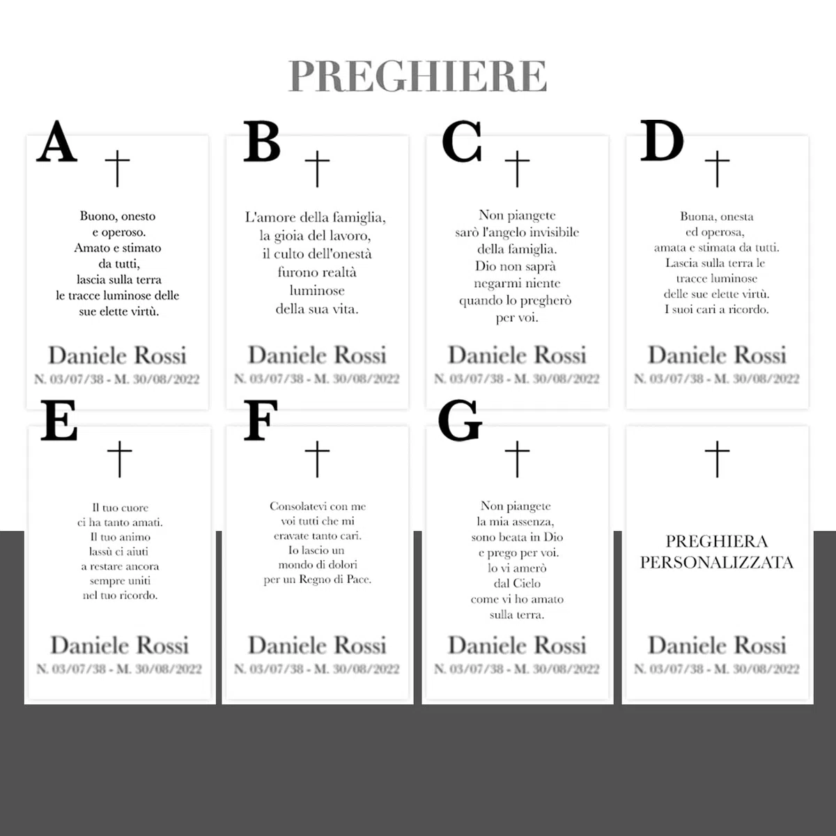Generico Ricordini funebri personalizzati set 27 pezzi con foto e preghiera plastificati ricordino di morte defunti (6x9)