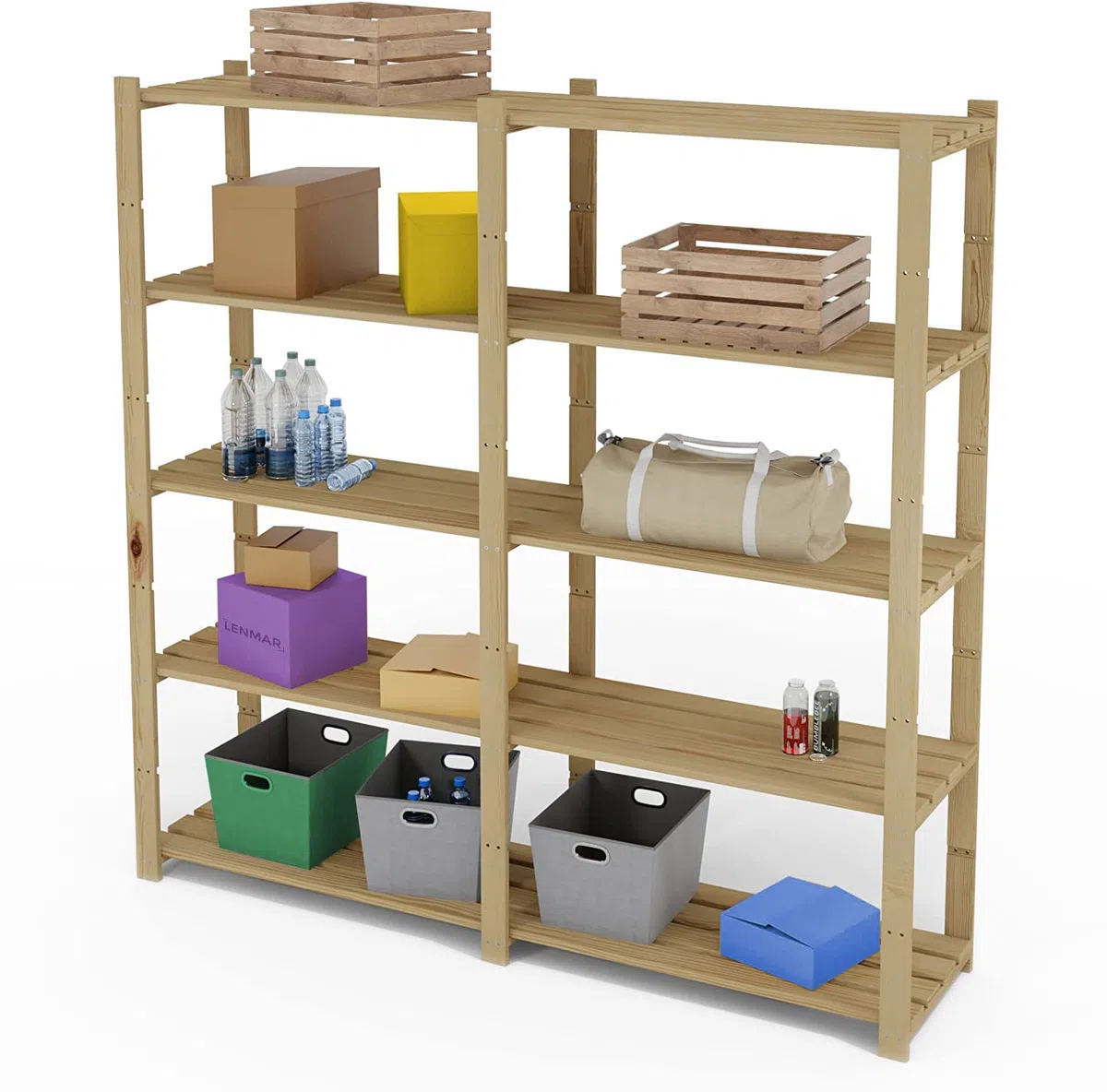 Lenmar Serie B Scaffale in legno di pino, legno beige chiaro, B-03, 170 x 170 x 40 cm, 5 ripiani, libreria, scaffalatura in legno, scaffalatura a 5 ripiani, scaffale per ufficio, soggiorno, scaffale
