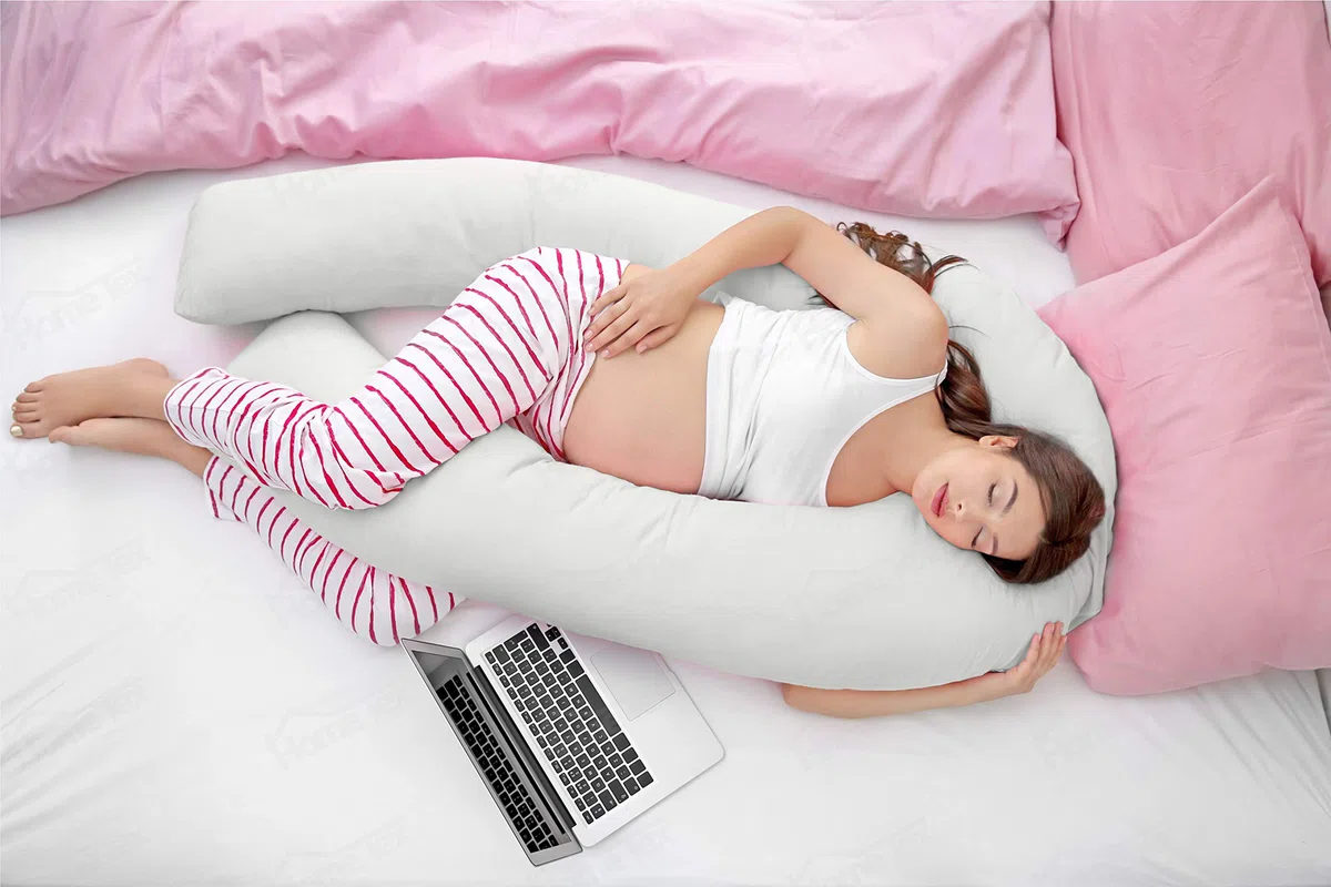Hometex - Cuscino di sostegno per gravidanza, a forma di U, con custodia, lunghezza: 2,7 m, colore: bianco
