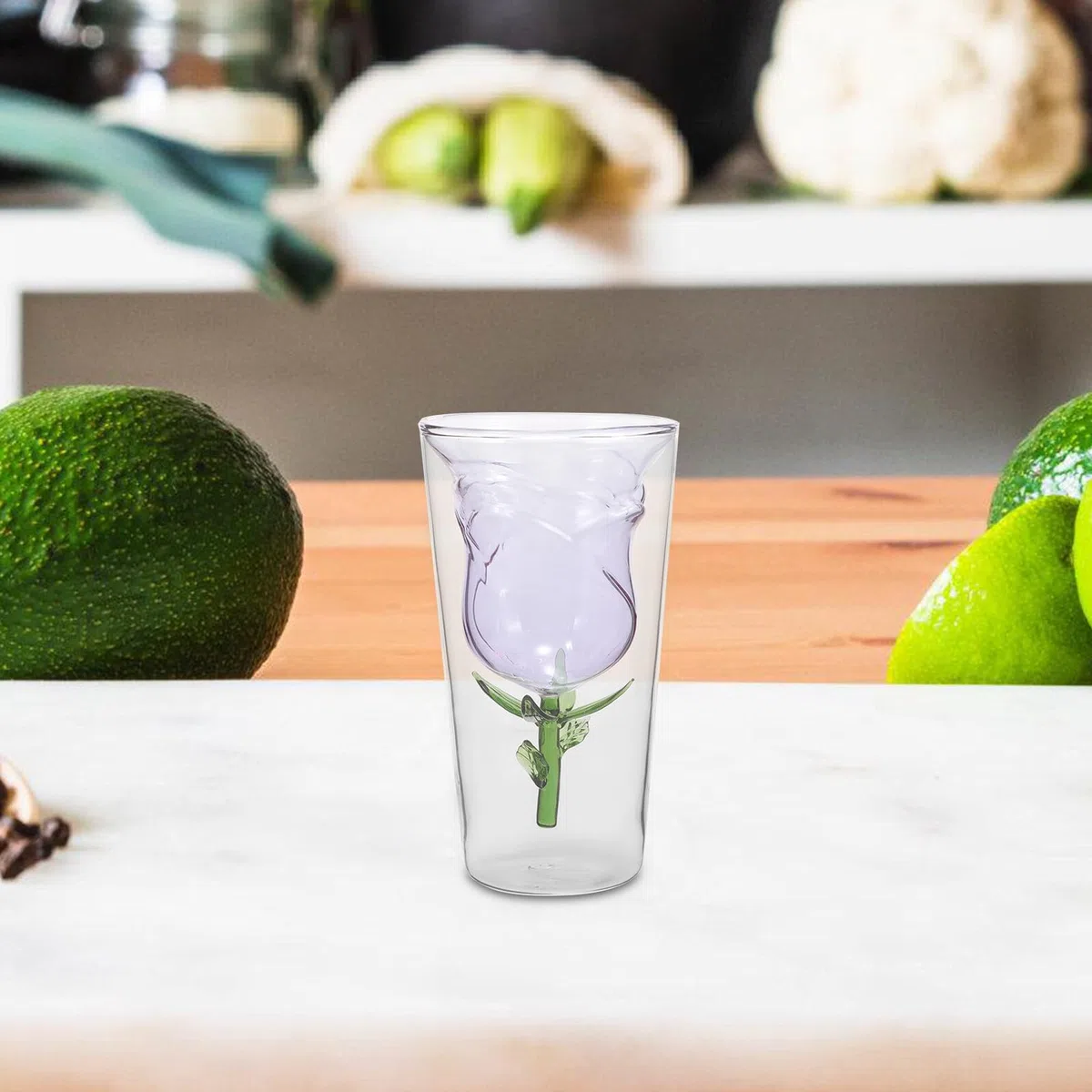 ERINGOGO Bicchiere da Vino a Doppio Strato 300Ml in Vetro Decorazione Fiore Rosa Tazza da Festa Elegante per Cocktail e Bevande per Eventi e Ristoranti