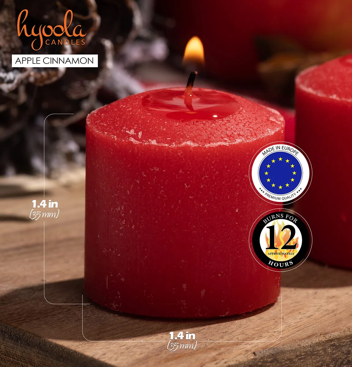 Hyoola Candele Profumate Votive - Candele Profumate Piccole Mela e Cannella - Durata Candela Votiva 12 ore - Set Candele Profumate da 9 - Made in EU