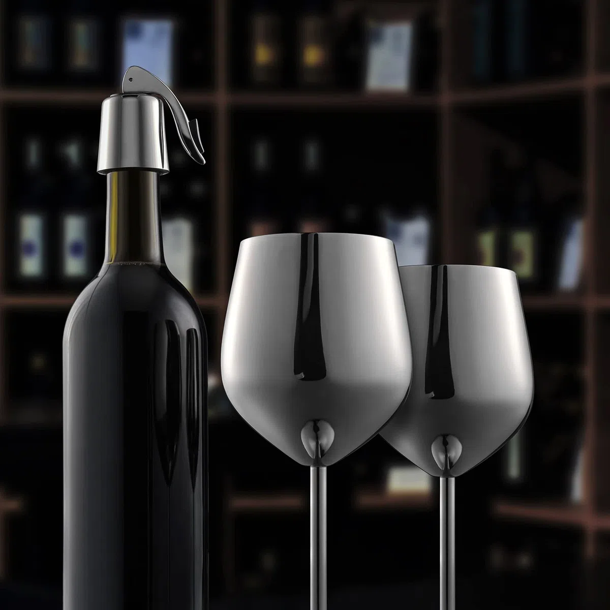 WOTOR Calici Da Vino In Acciaio Inox Set Di 4, 540ml Metallo Bicchieri Vino Rosso, Infrangibili e Portatili, Idonei Utilizzo All'aperto, Regalo Per Gli Amanti Fel Vino (Argento)