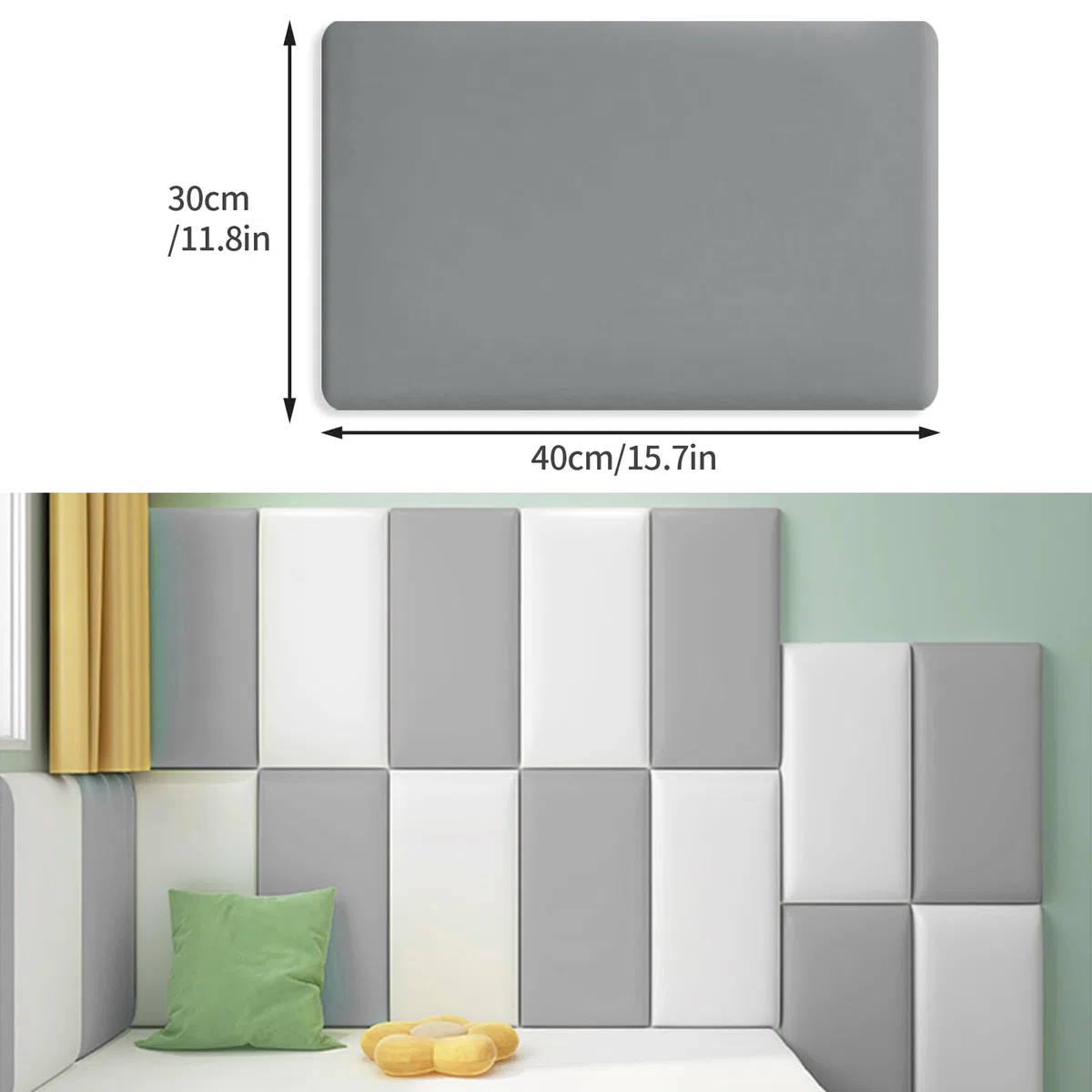 2 pannelli imbottiti da 40 x 30 cm, come testiera o protezione dagli impatti, pannello decorativo da parete per cameretta dei bambini, pannelli da parete imbottiti (grigio, 40 x 30 cm, 2