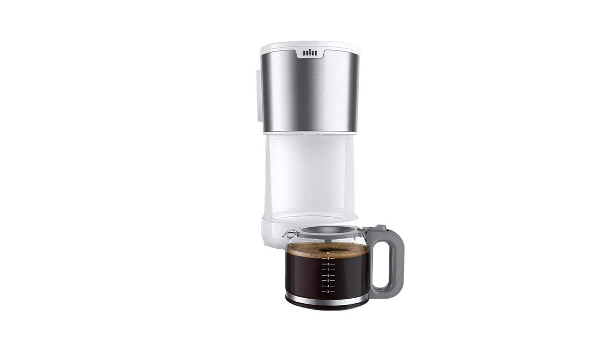 Braun Household PurShine KF 1500 WH - Macchina da caffè con filtro in vetro per fino a 10 tazze, sistema OptiBrew, spegnimento automatico, 1000 Watt, bianco, KF1500WH