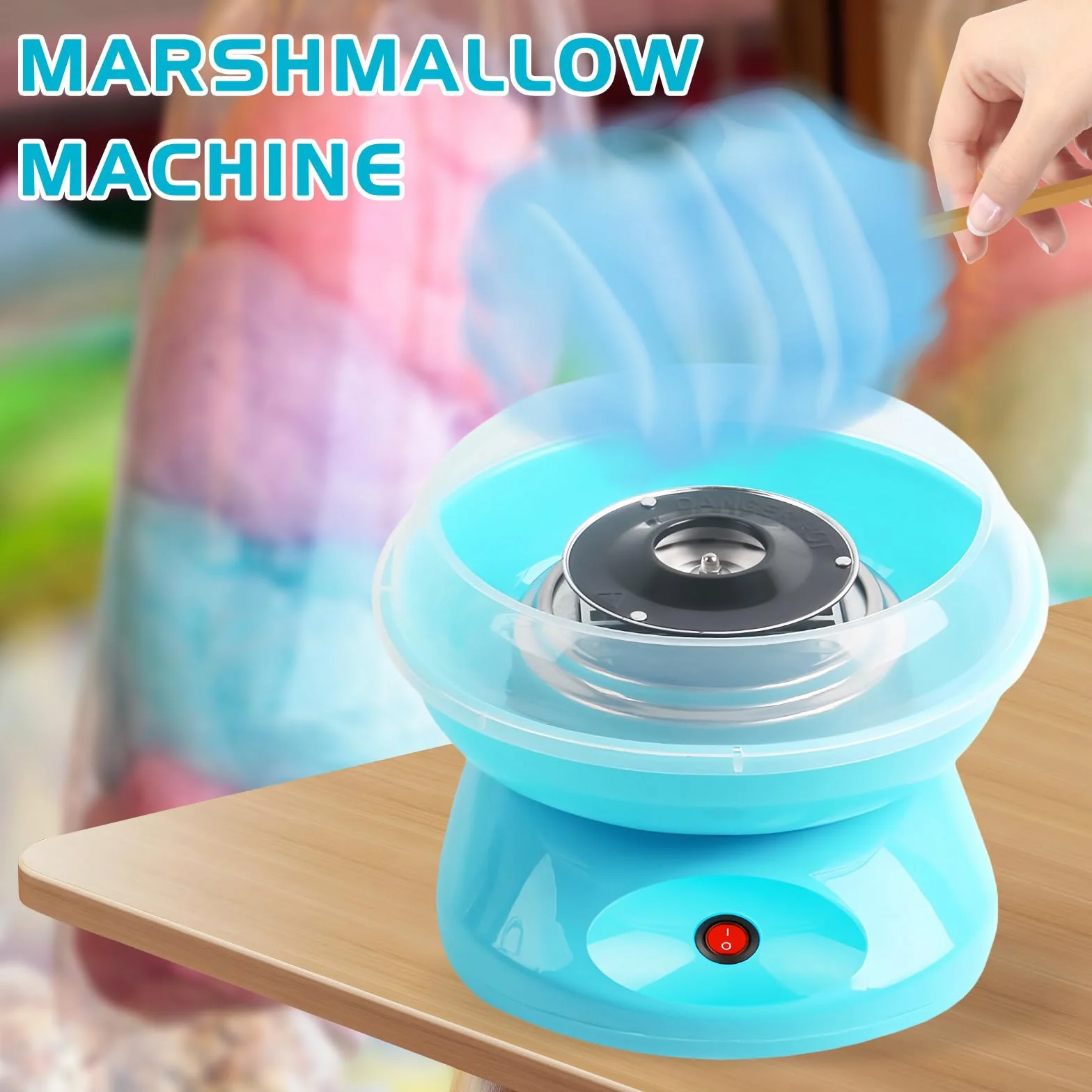 Macchina per Zucchero Filato, Cotton Candy Machine 450 W, Macchina Zucchero Filato, Zucchero Filato Macchina Con Misurino, Bastoncini Di Zucchero in Plastica E Dieci Bastoncini(Azul)