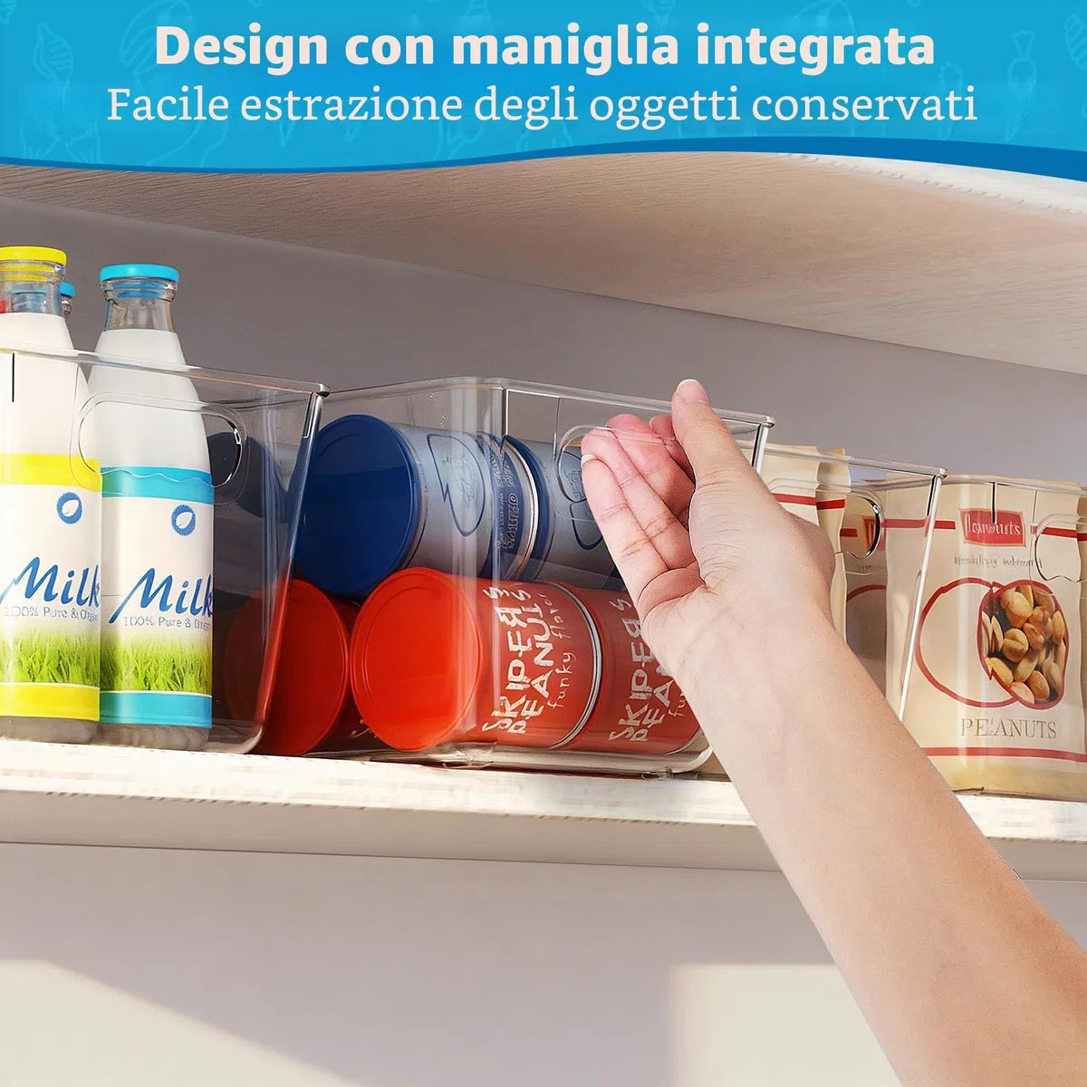 Organizer Frigorifero, Contenitori Frigo Trasparente, Organizzatore Cucina per Dispensa, Armadietti, Ripiani, Bagno - Senza BPA 29 x 20 x 15,5 cm