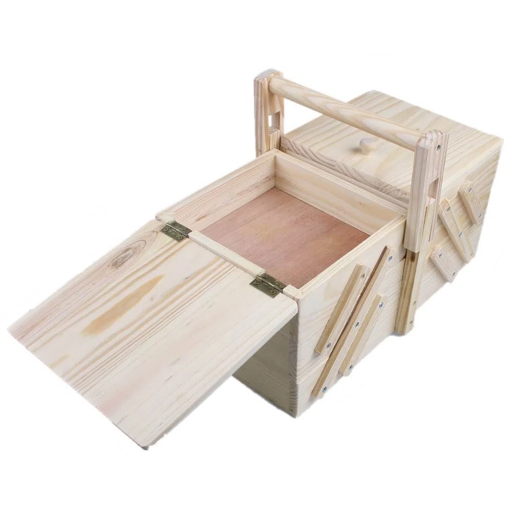 scatola da cucito in legno di pino