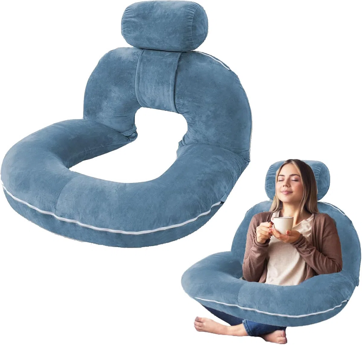 Cuscino da lettura per letto e divano, Grande Cuscino per Schienale con Cuscino cervicale staccabile, ergonomico Cuscino Schienale Divano, Cuscino Supporto Lombare per leggere, lavorare (blue)