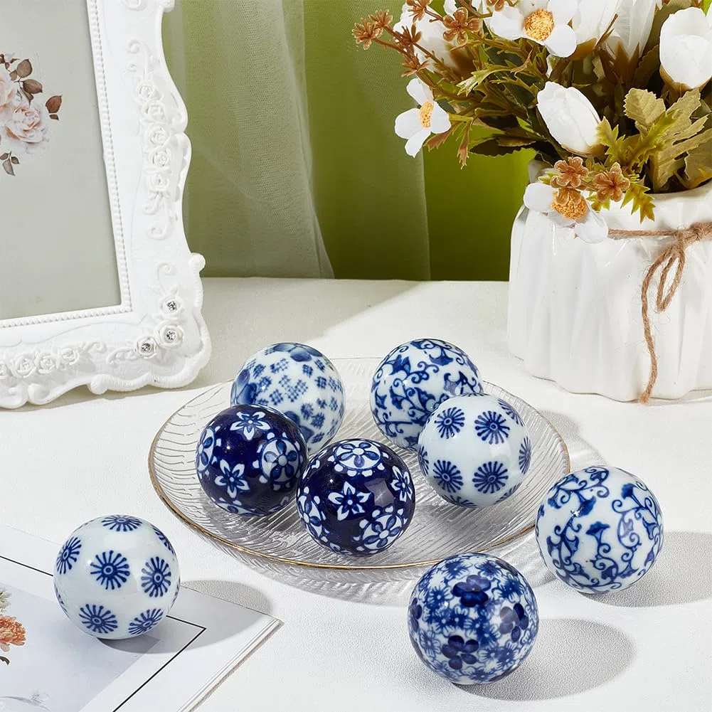 OLYCRAFT 8 pz Sfere di Porcellana Blu e Bianche Perline di Porcellana Fatte A Mano Sfera Decorativa in Porcellana da 4cm Foro da 1mm Sfere in Ceramica Galleggianti per Centrotavola Ciotole Vasi