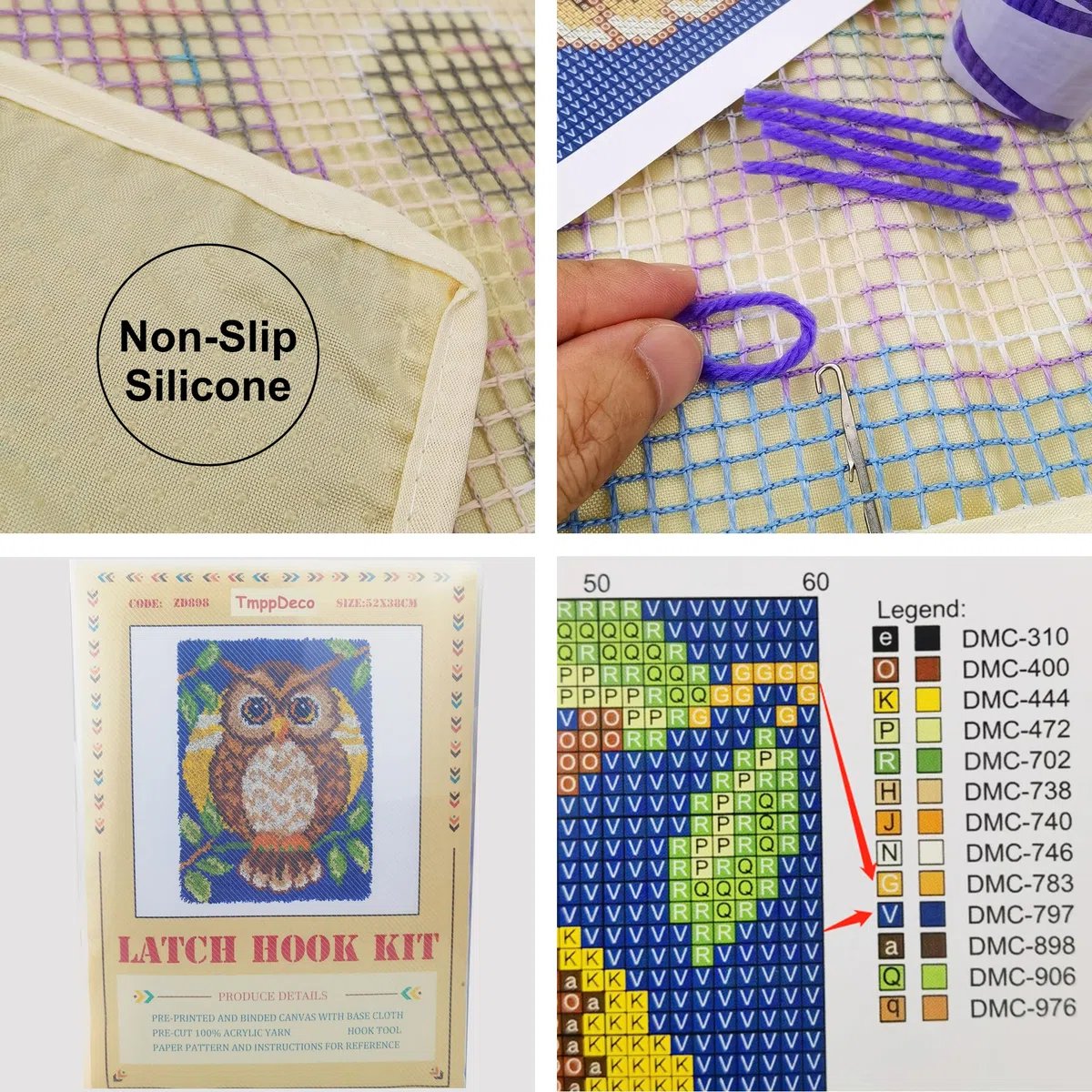 TmppDeco Kit con gancio a scatto a forma di gufo, per principianti, fai da te, per principianti, 38 x 50 cm