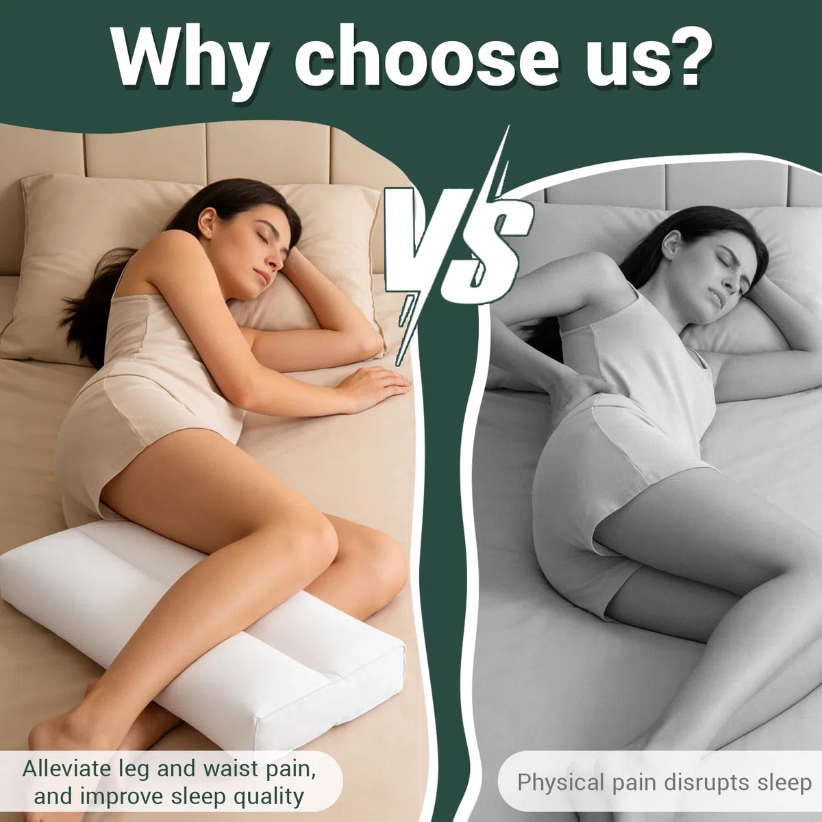 Cuscino per ginocchia per chi dorme sul fianco, ergonomico, senza cinghie, in cotone, extra lungo per alleviare fianchi e gambe, cuscino per ginocchia Longlegs