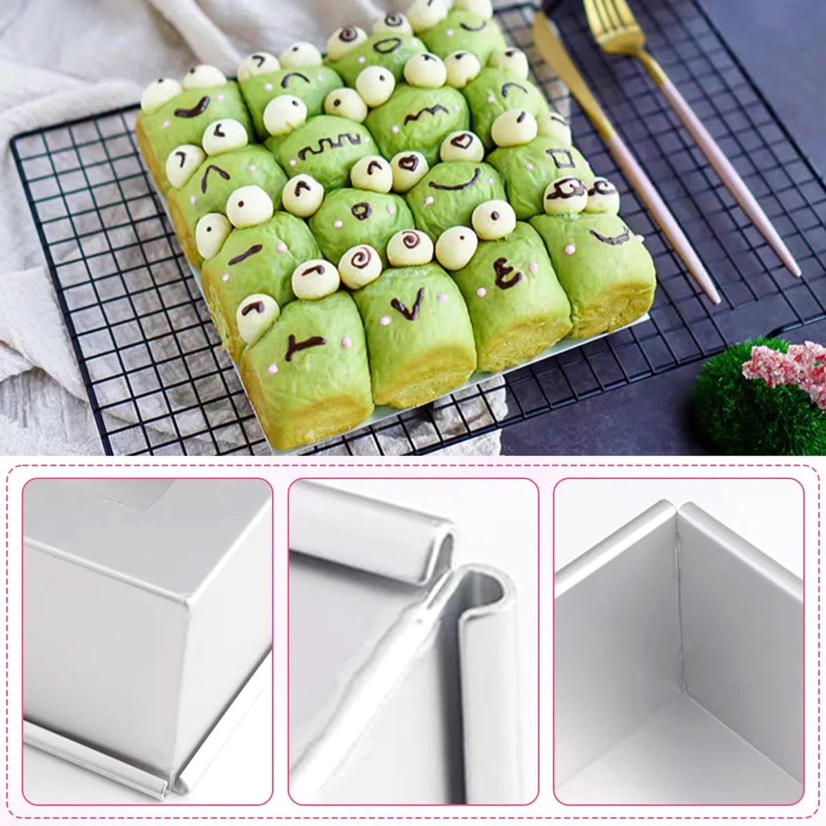 Stampo quadrato da forno da 20,5 cm in alluminio anodizzato con rivestimento antiaderente e fondo rimovibile, stampo quadrato per torta 20,5 cm