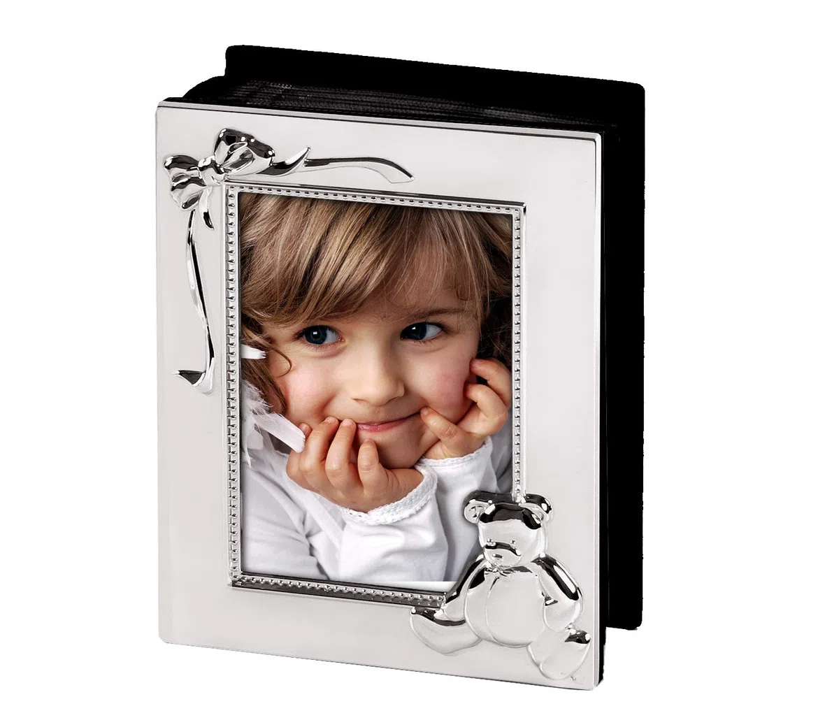 EDZARD Album fotografico Orsacchiotto, per bambini, per 100 fotos 10 x 15 cm, argentato e antiossidante, pagine nere