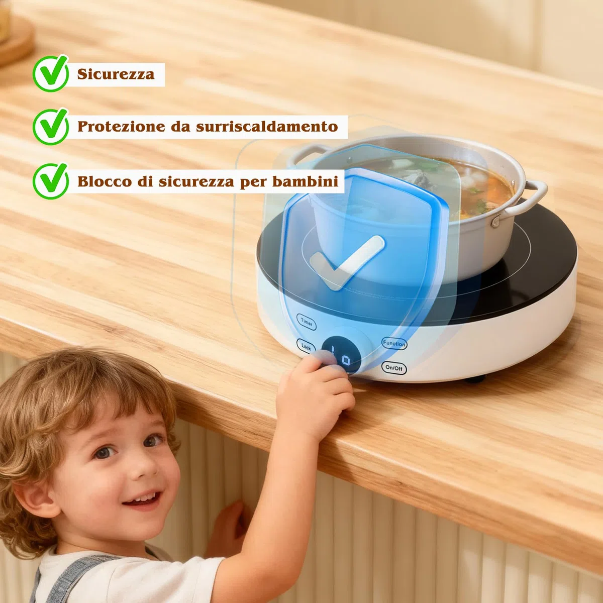 Aigostar Cookmate - Piastra a induzione da 2000W, fornello a induzione in vetroceramica. Controllo Touch con timer e spegnimento automatico. Adatto per pentole con fondo di diametro 12-26 cm.