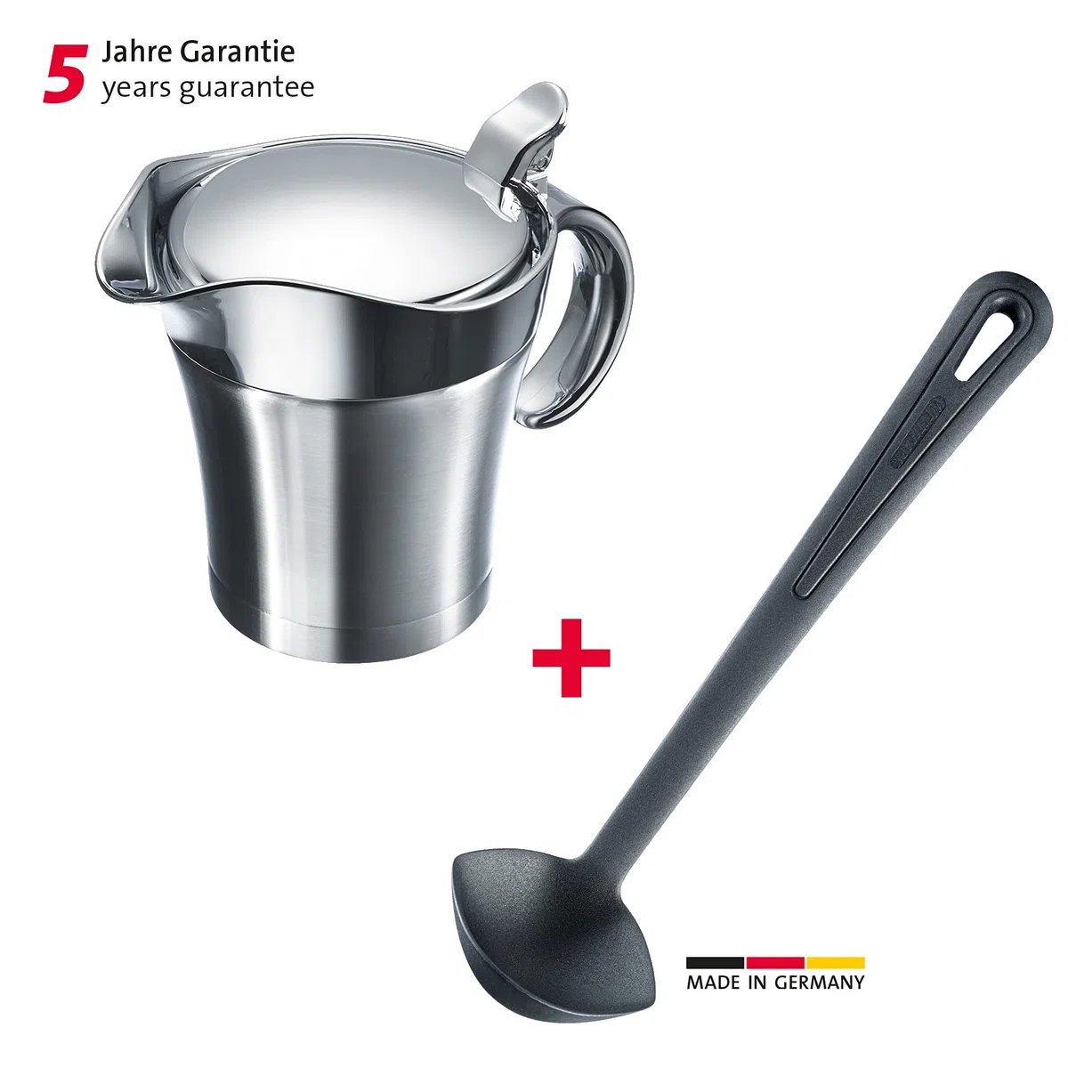 Westmark Set di Salse, 2 Pezzi, 1 Salsiera Termica con Coperchio Ripiegabile, 0,5 L, +1 Cucchiaio per Salse Gentle, Lunghezza: 29 cm, Acciaio Inossidabile/ABS/PP/PA, Argento/Nero, 622422E6