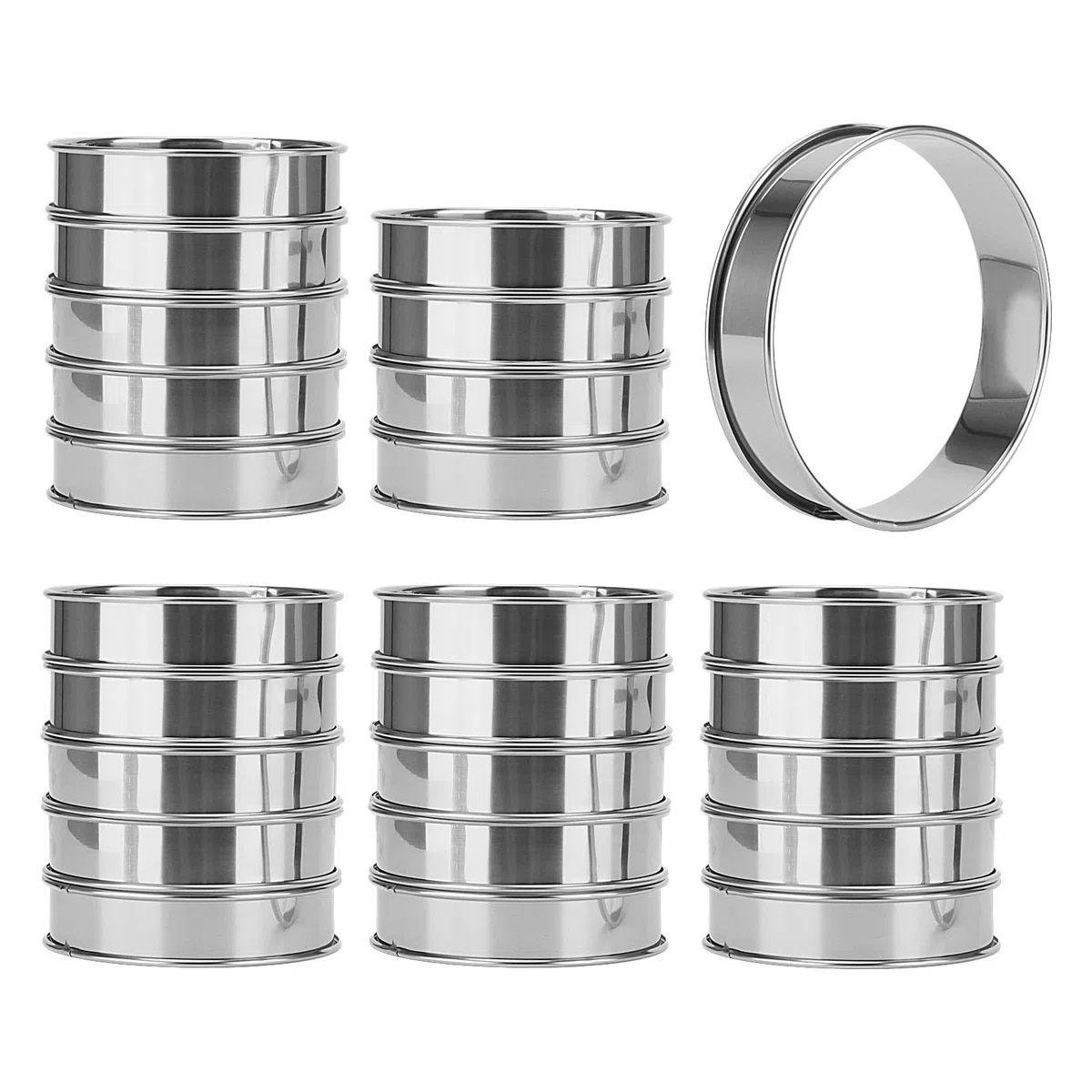 JAPCHET 25 anelli da 10 cm, in acciaio inox, per muffin, per torte e muffin, doppio arrotolato, per supporto della cucina